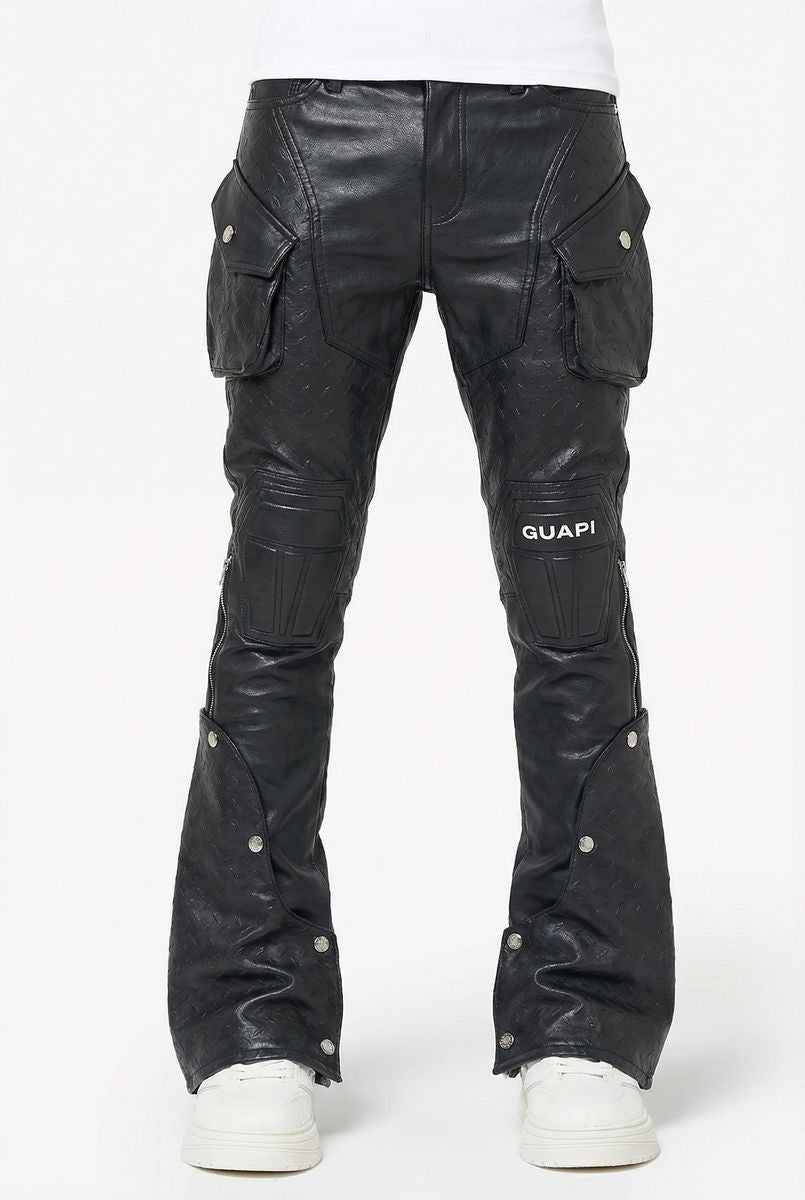 GUAPI - Stacked Leather Arc Denim - Black