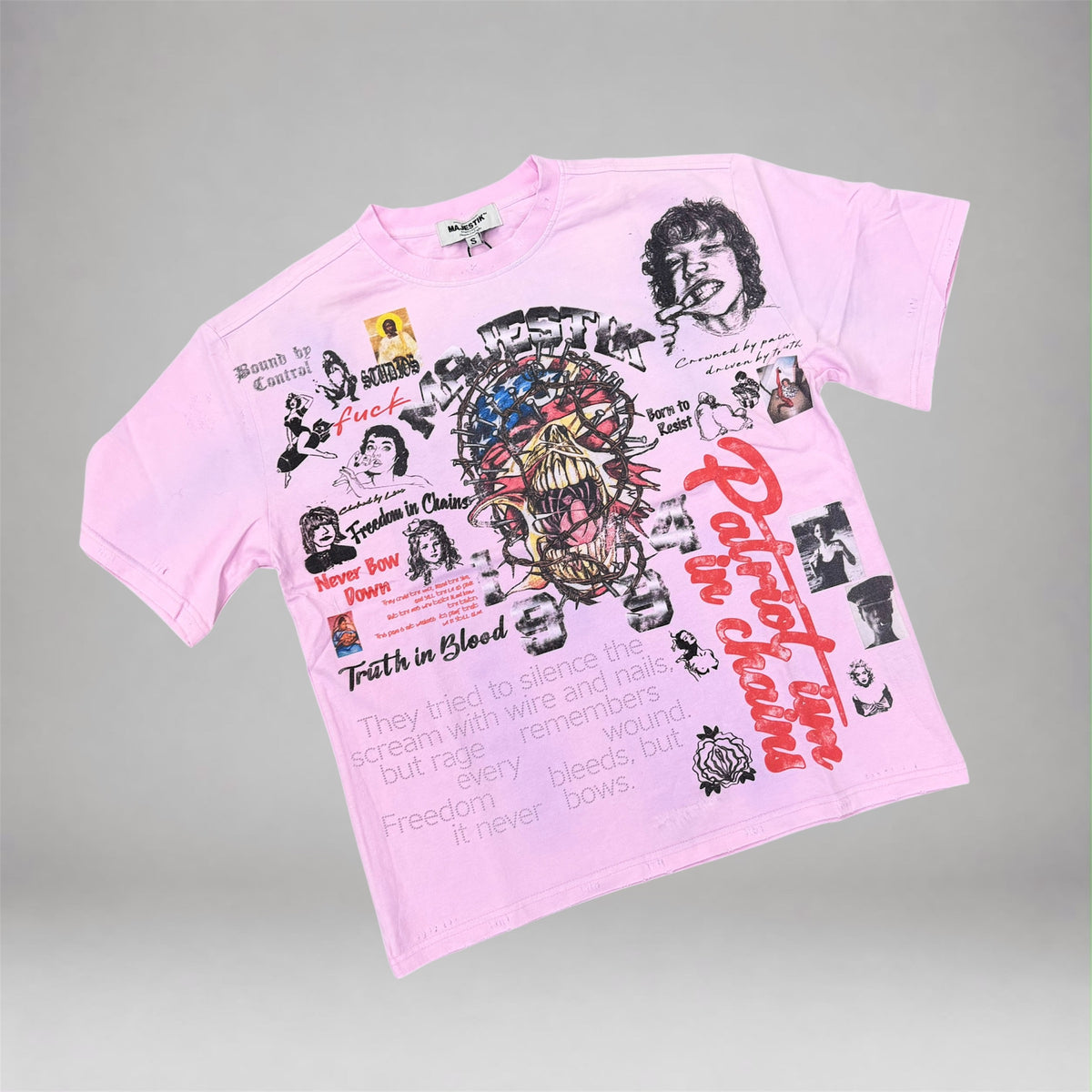 MJSTK - light Distress Graphic Tee - Pink - 26796