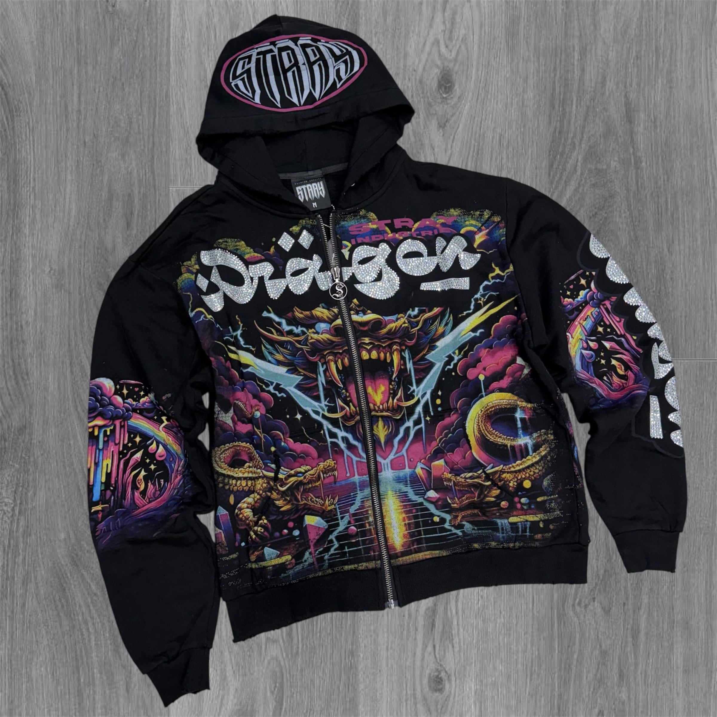 Stray - Dragon Rhinestone Hoodie - Black  - 1625