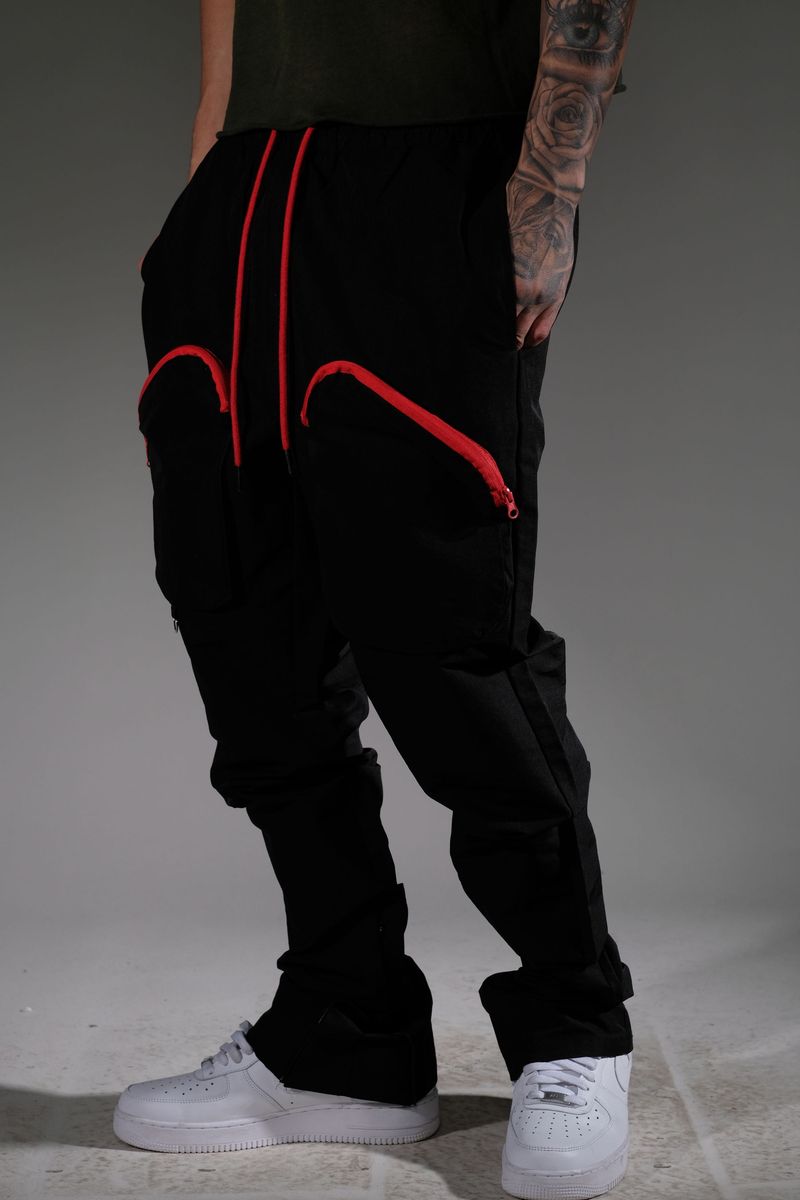 MT - stacked Cargo Nylon Pants - Black - MT236