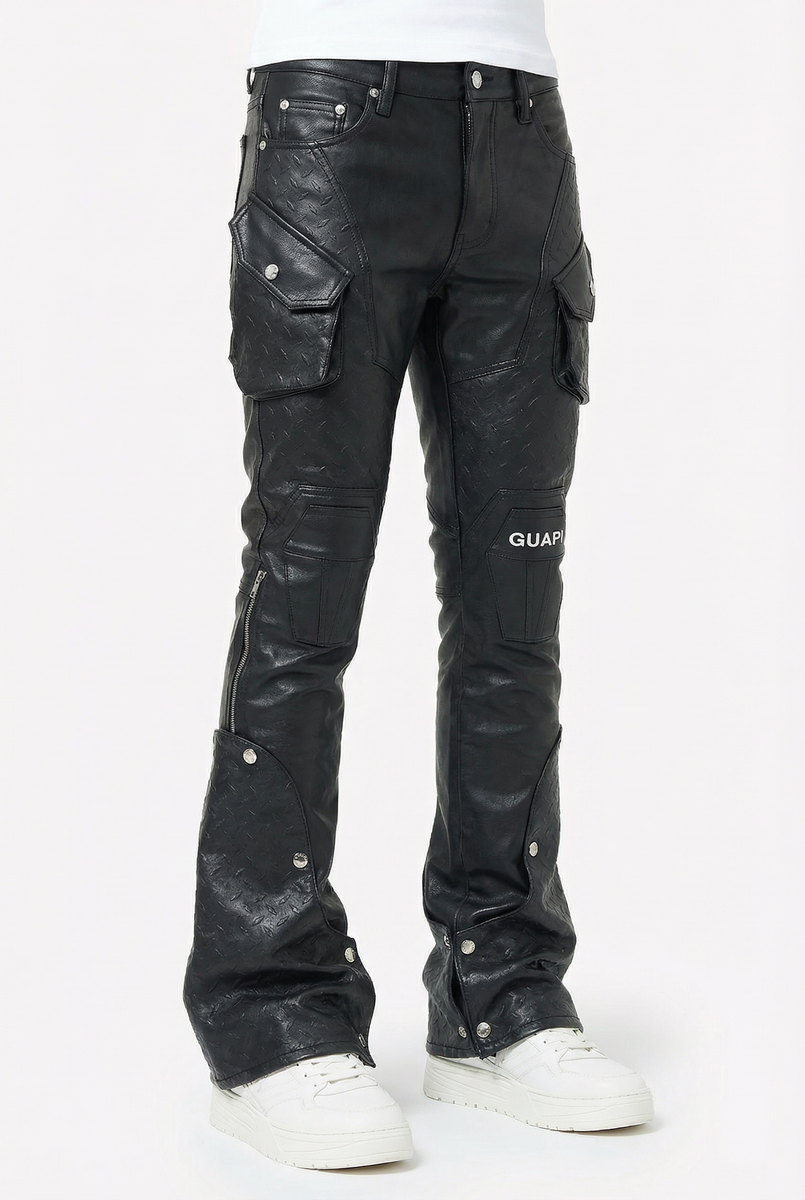 GUAPI - Stacked Leather Arc Denim - Black