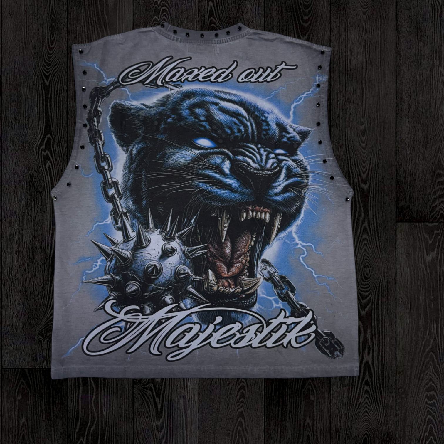 MJSTK - Graphic Sleeveless W/ Rhinestone - Grey - 26724