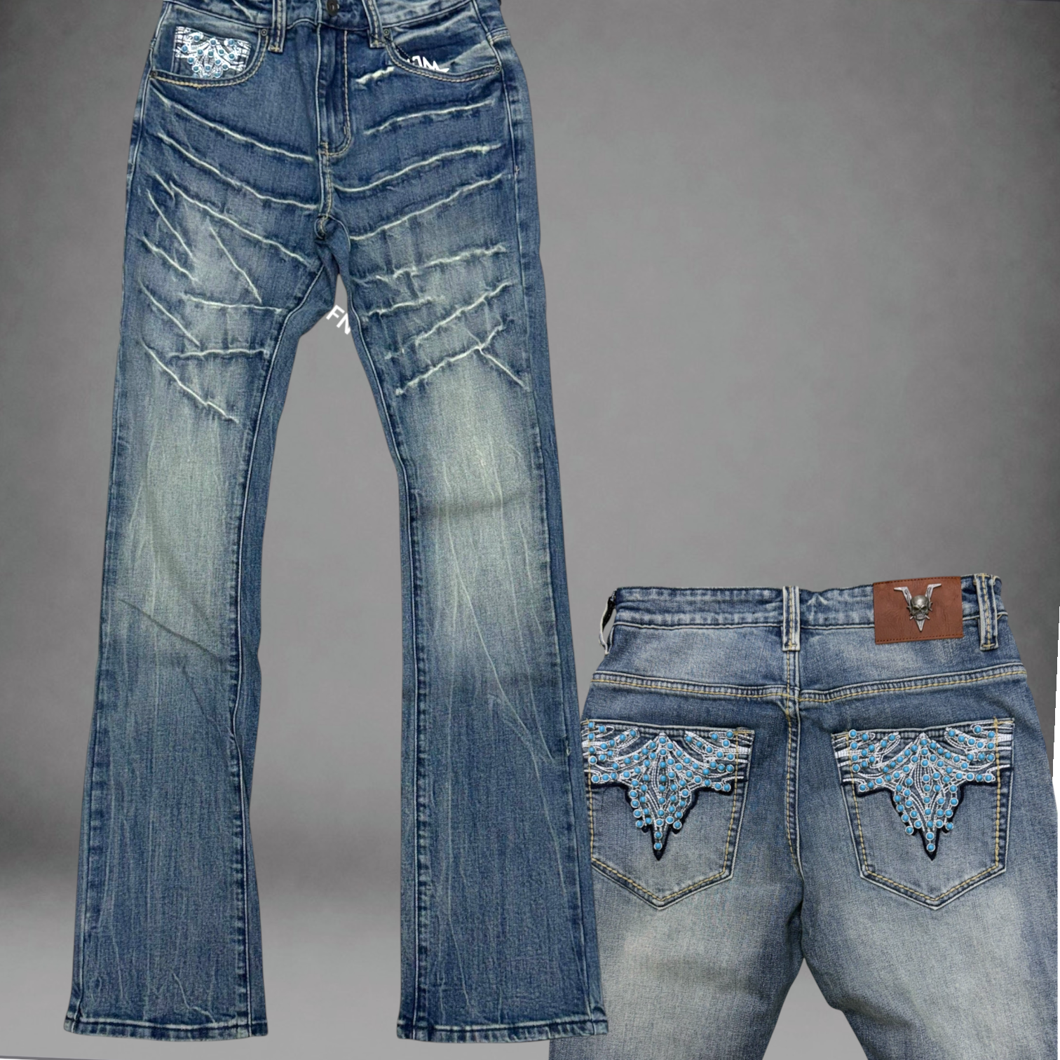 Vicious - - Crystal Stacked Denim Scratch Blue Vc1217