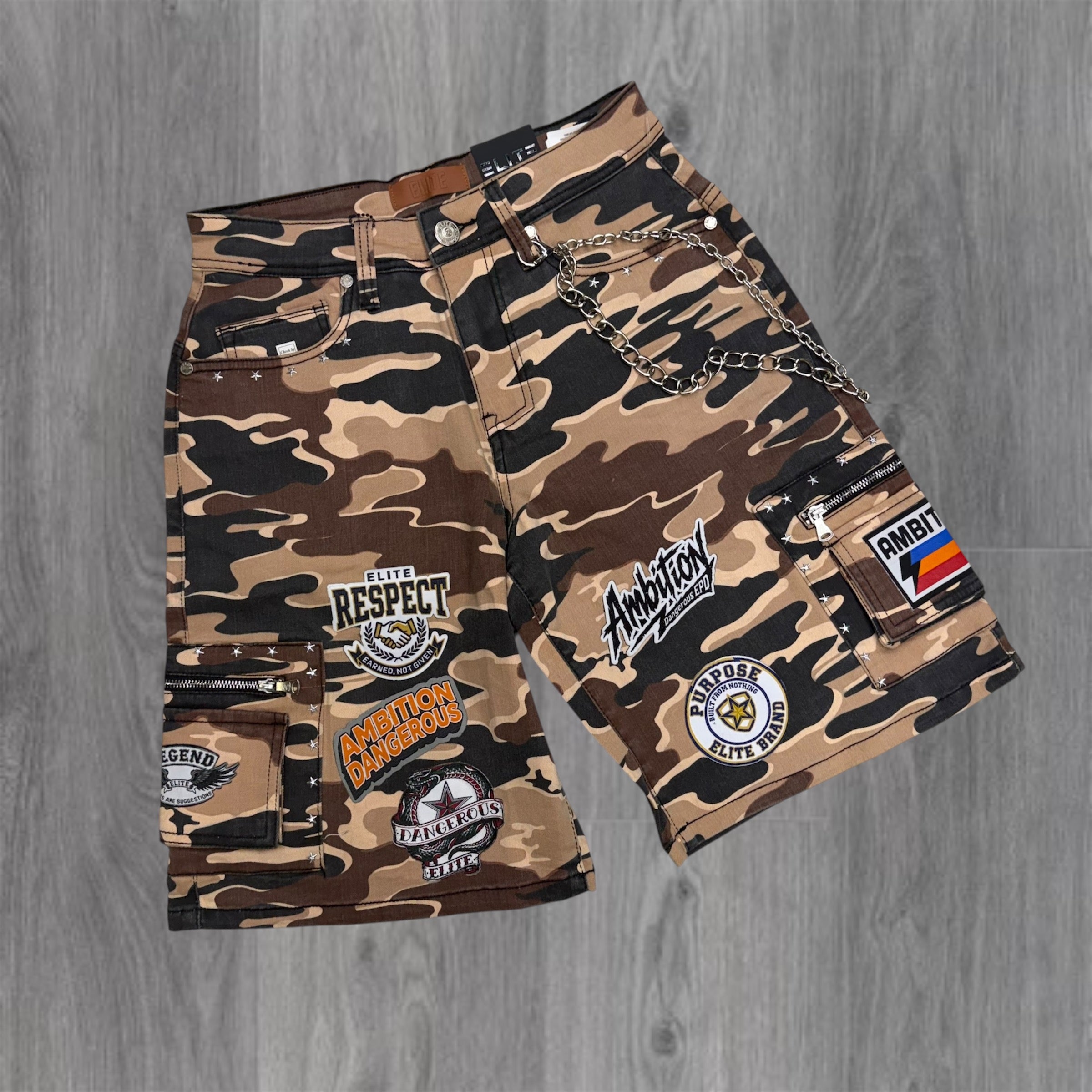 Elite - Patch Work Denim Shorts - Army Camo 19488