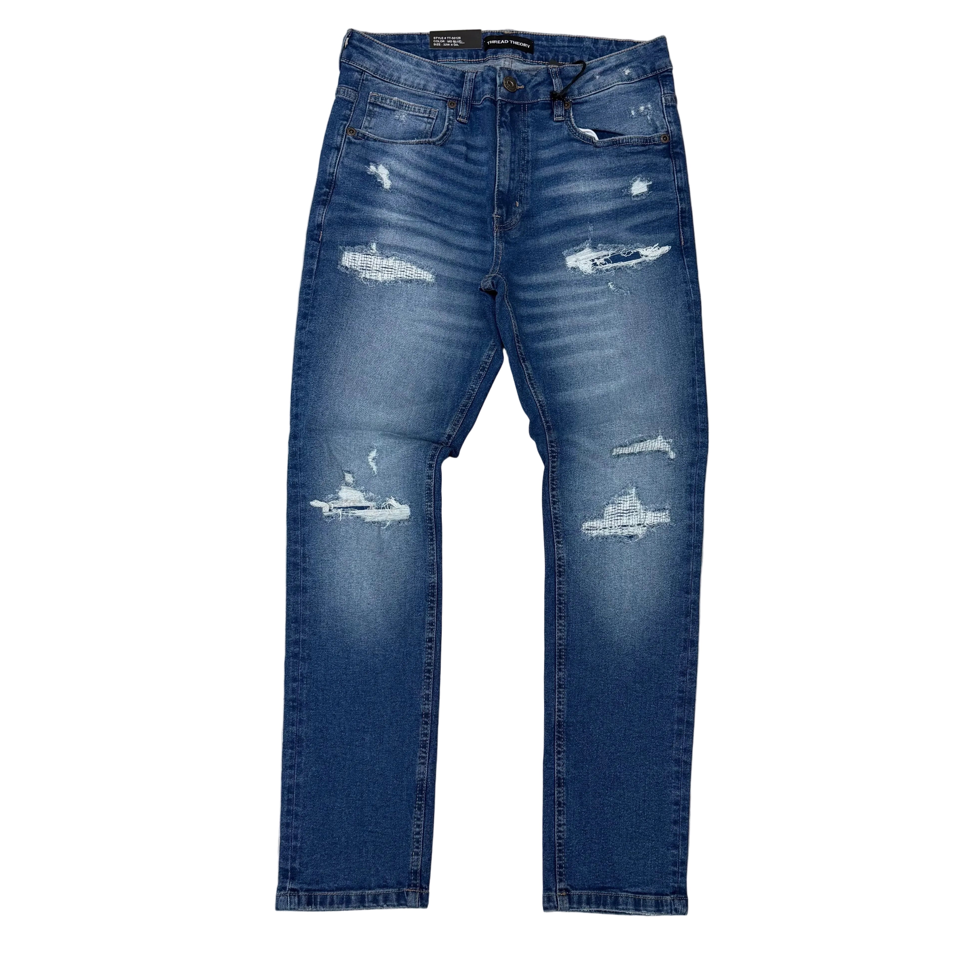 Threads - Slim Fit Distress Denim - MD Blue - 50128
