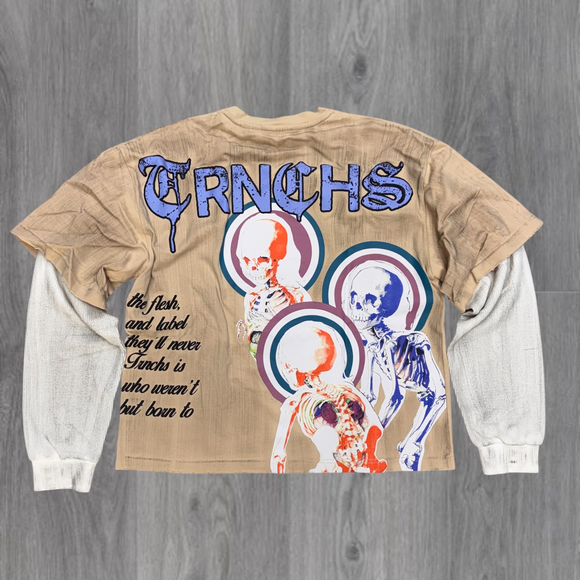 TRNCHS - BORN TO DISRUPT Long Sleeve - WH/KHKI -