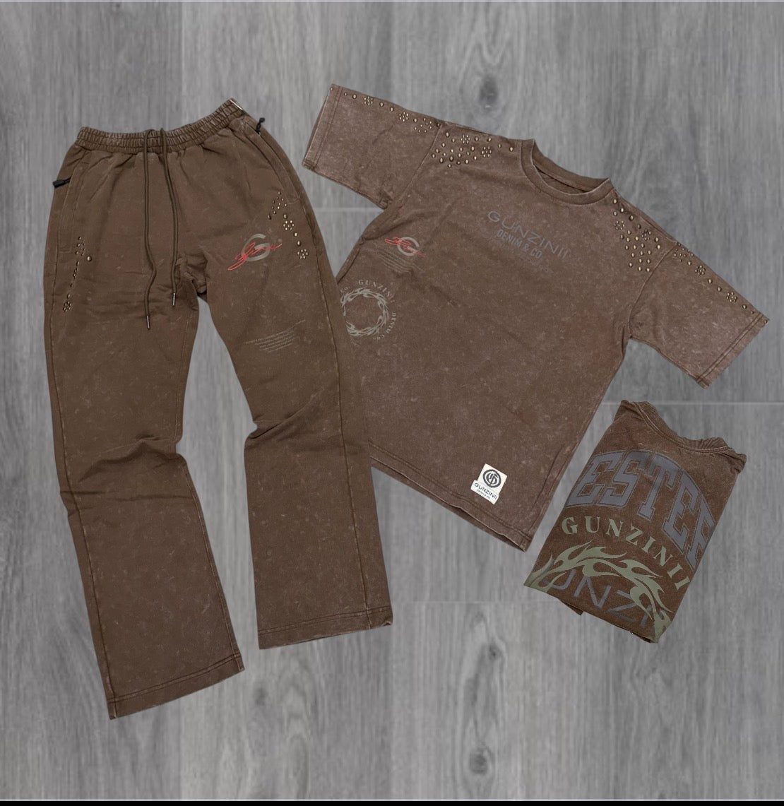 Gunzini - Stacked Pants-T-shirt Set - Brown 749 750