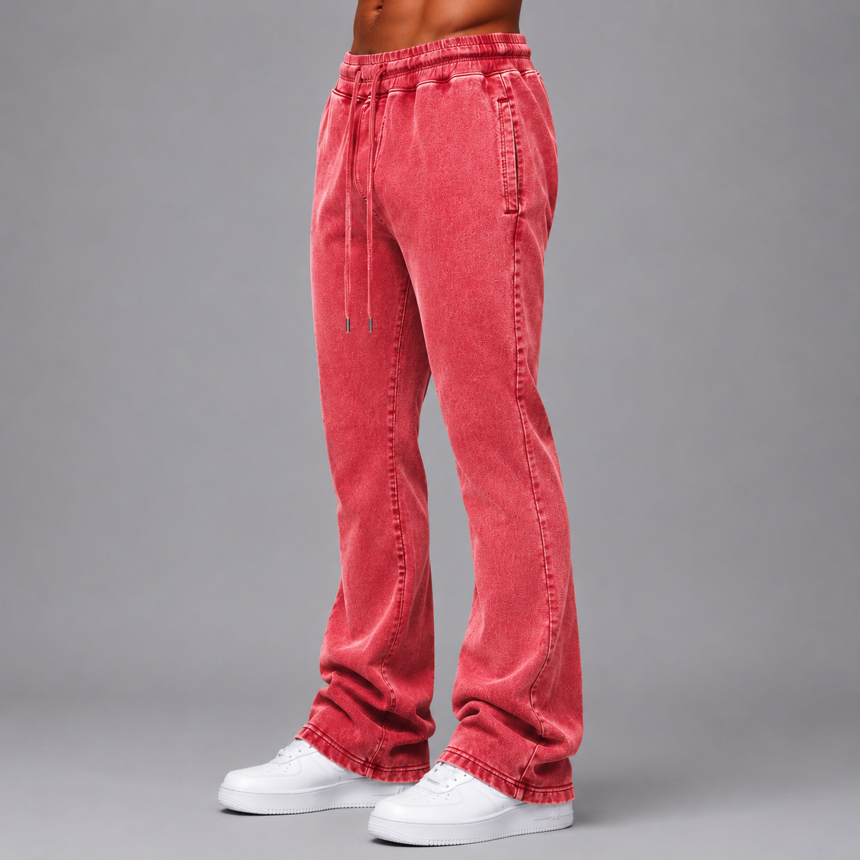 Narr - Mineral Wash Stacked Sweat Pants - Red - 0713