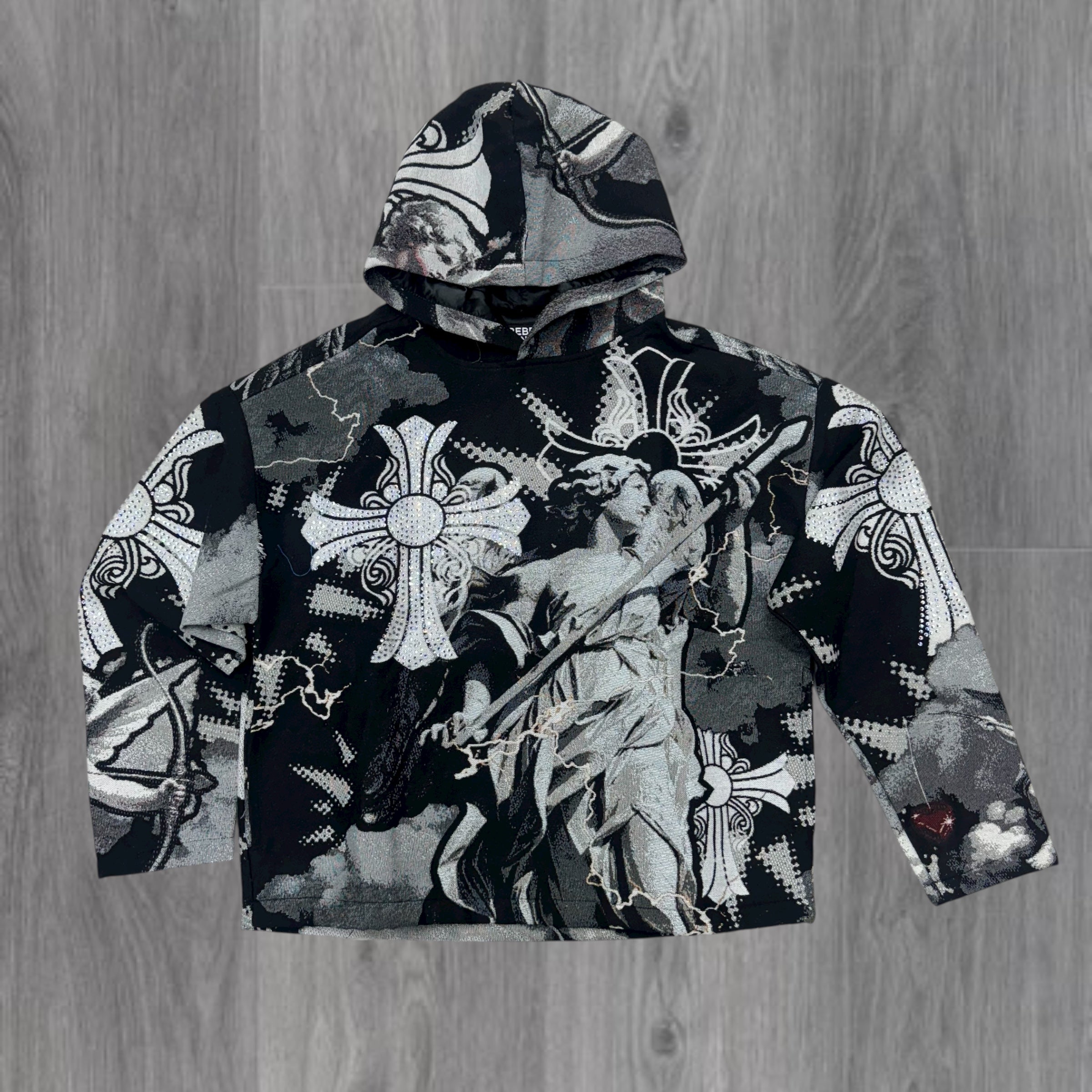 Jacquard - Rhinestone Angel Hoodie - Black - 338