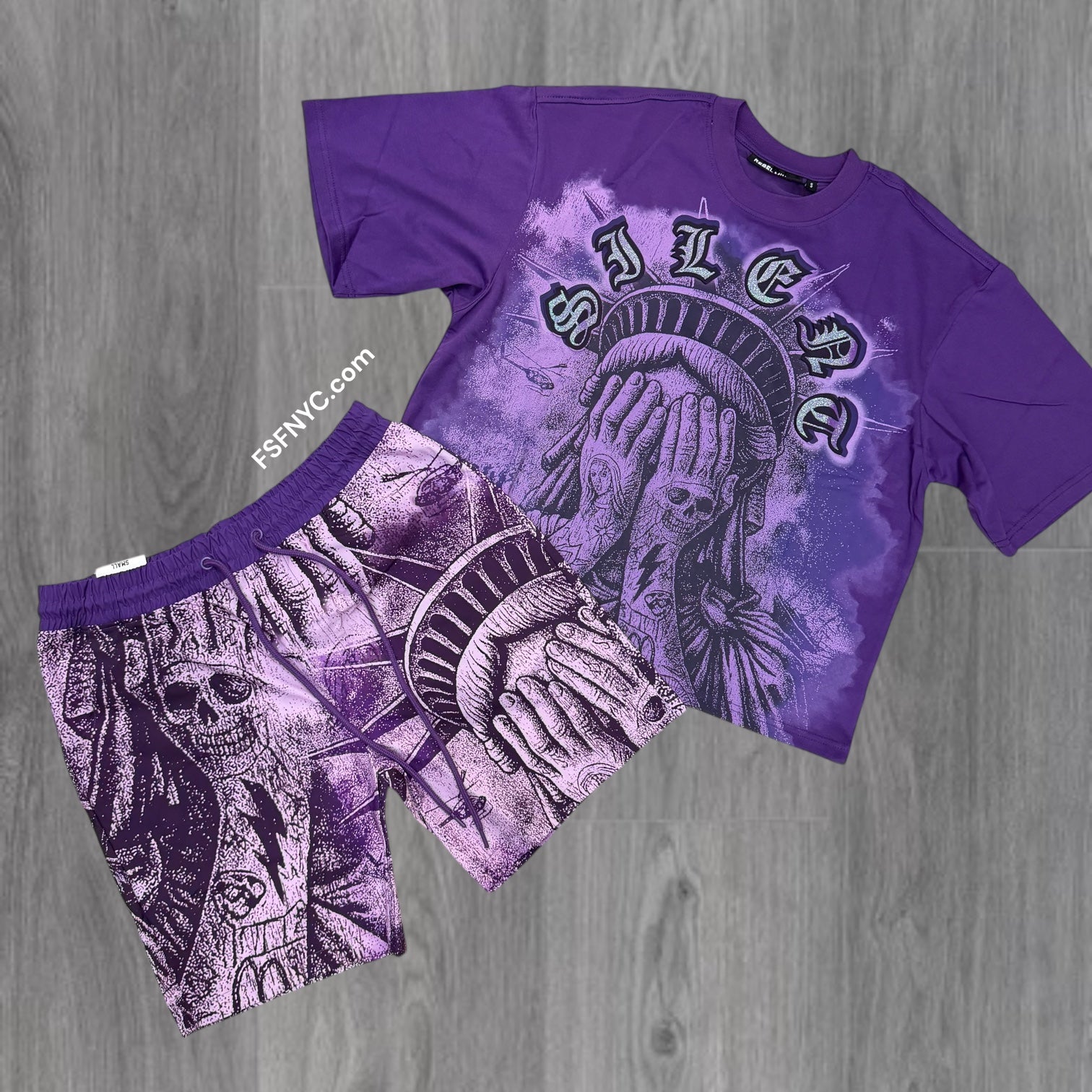 Rebel - weeping Liberty Nylon Shorts / T-shirt -Set - Purple - 117 917