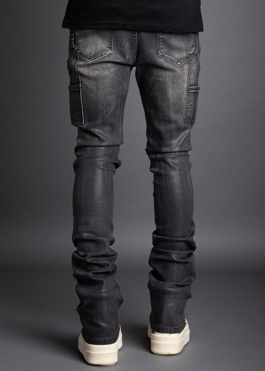 Stacked Waxed Carpenter Style Denim Dk Grey