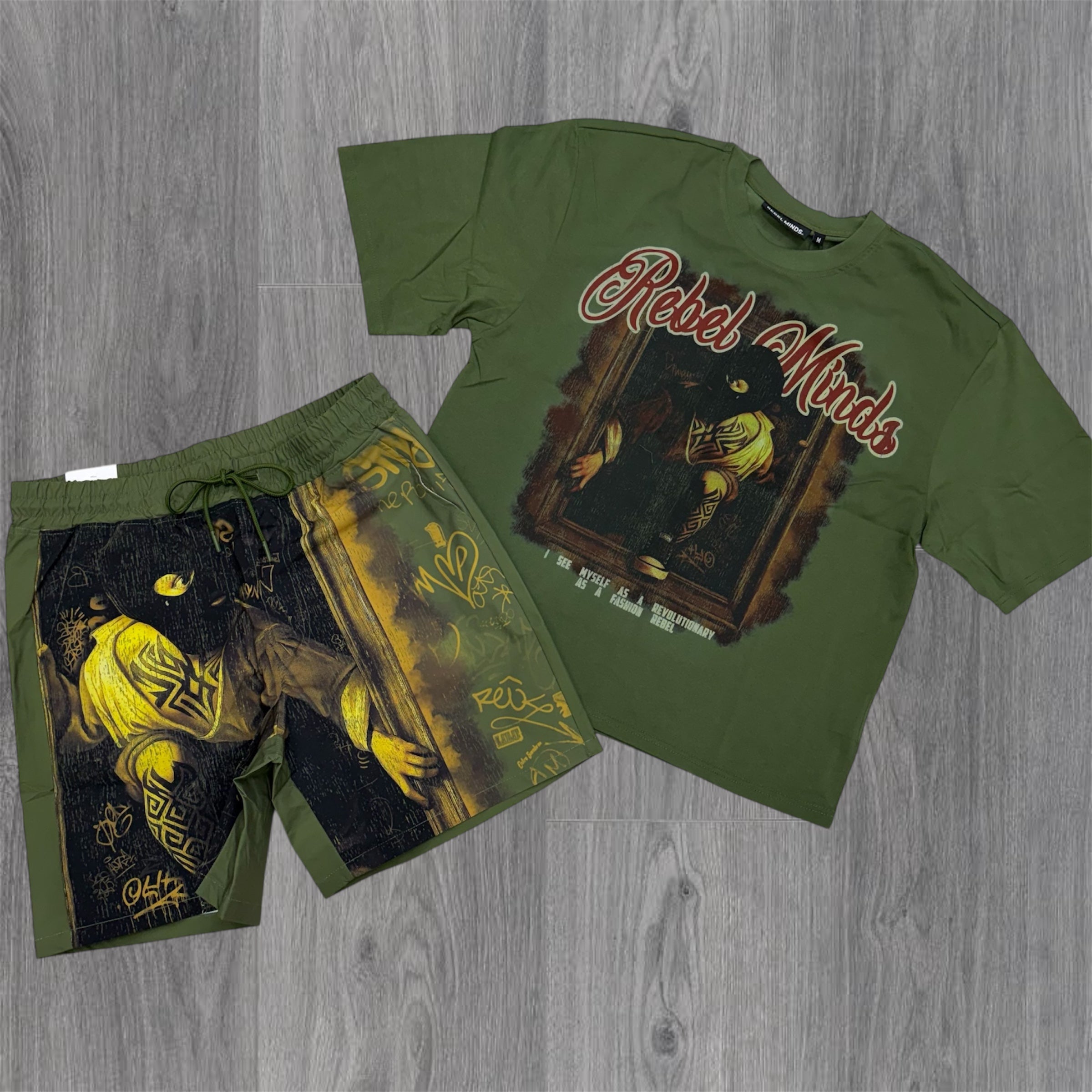 Rebel - Robbery Puff Short Set - Olive - 116 916