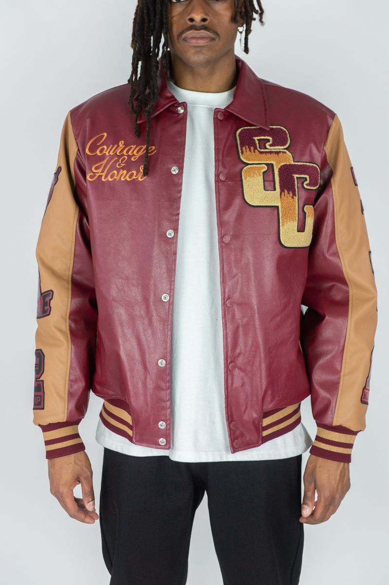 Superior PU Leather Jacket Burgundy 525