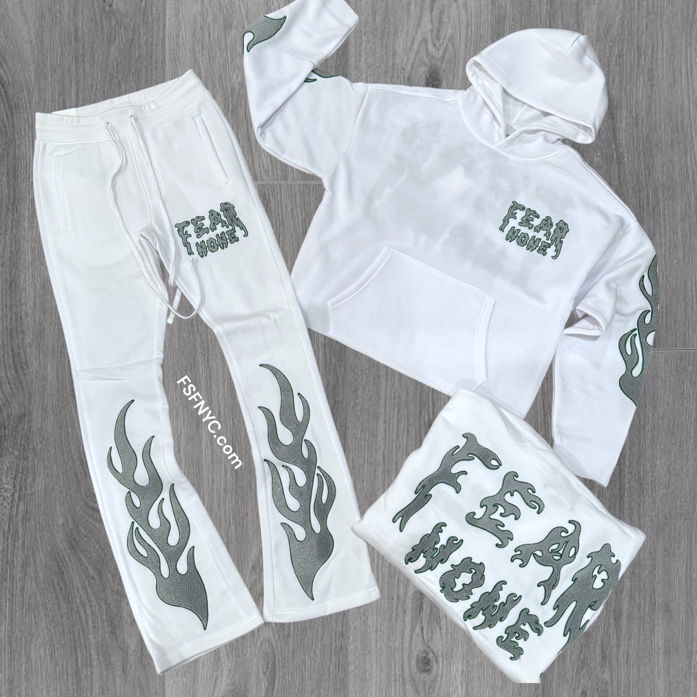Rebel - Stacked Fear Non Cut Off Hood Sweat Suit - White - 316 416