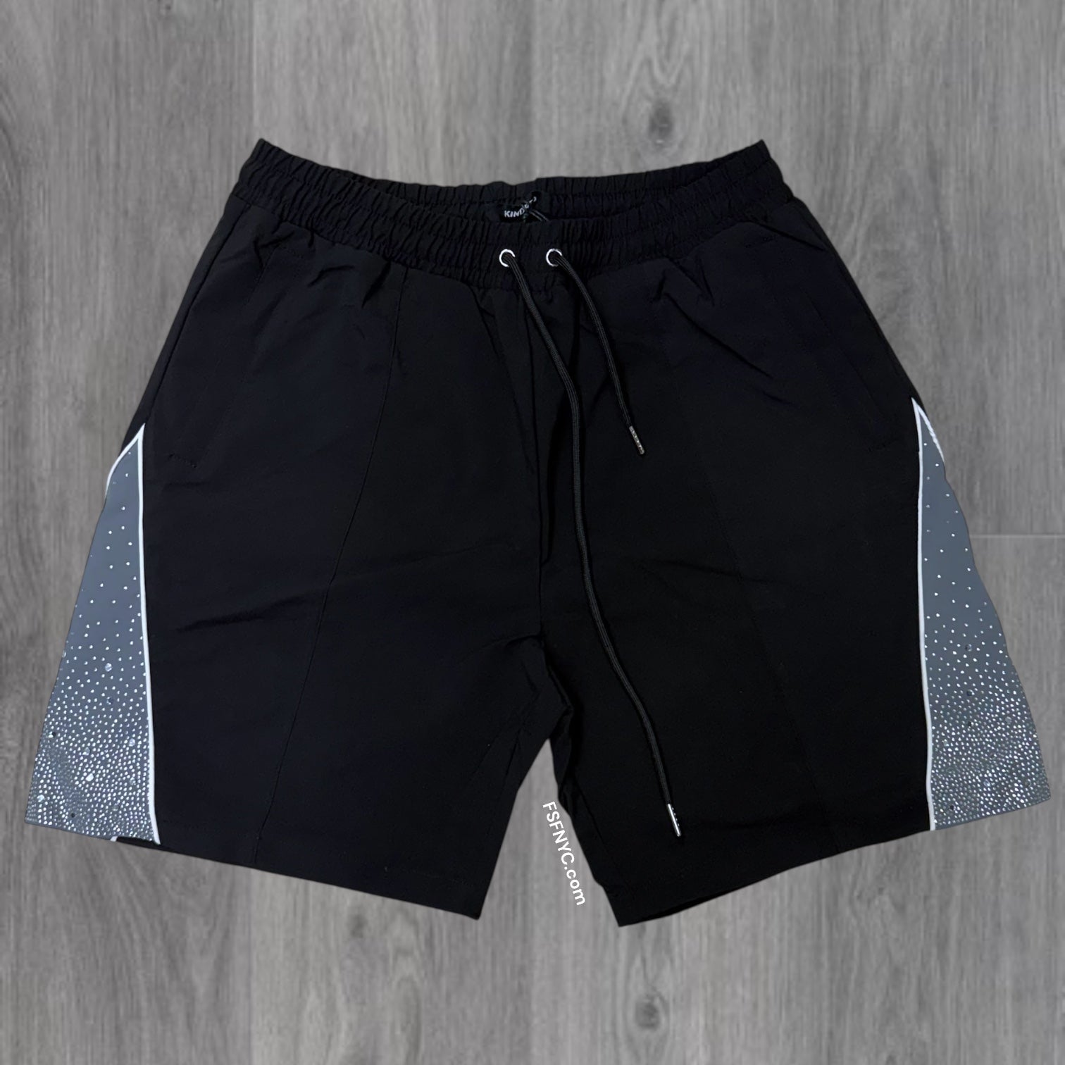 BARUDA - Rhinestone Nylon Shorts - Black/Grey