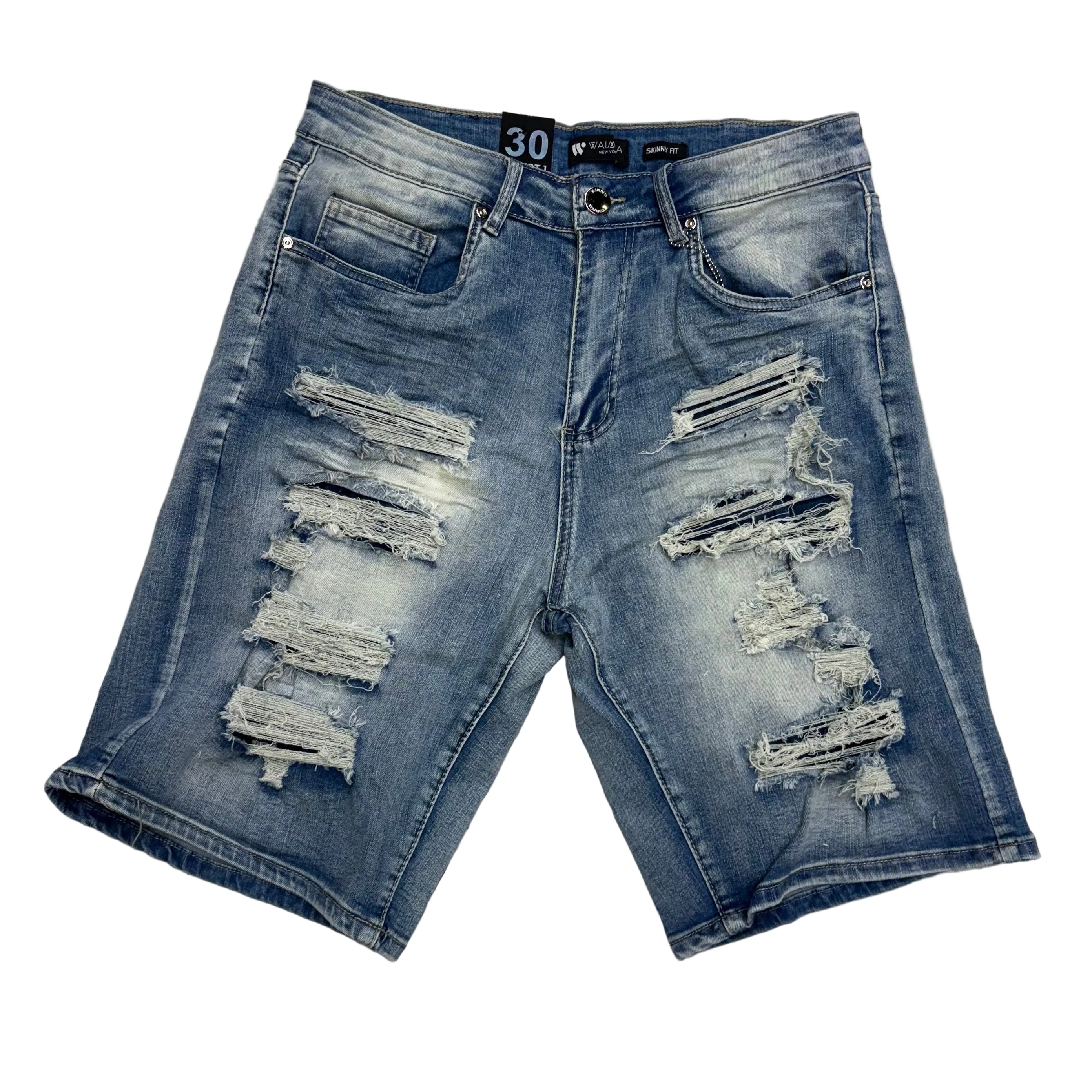 W - Distress Denim Shorts - Blue wash - M7592D