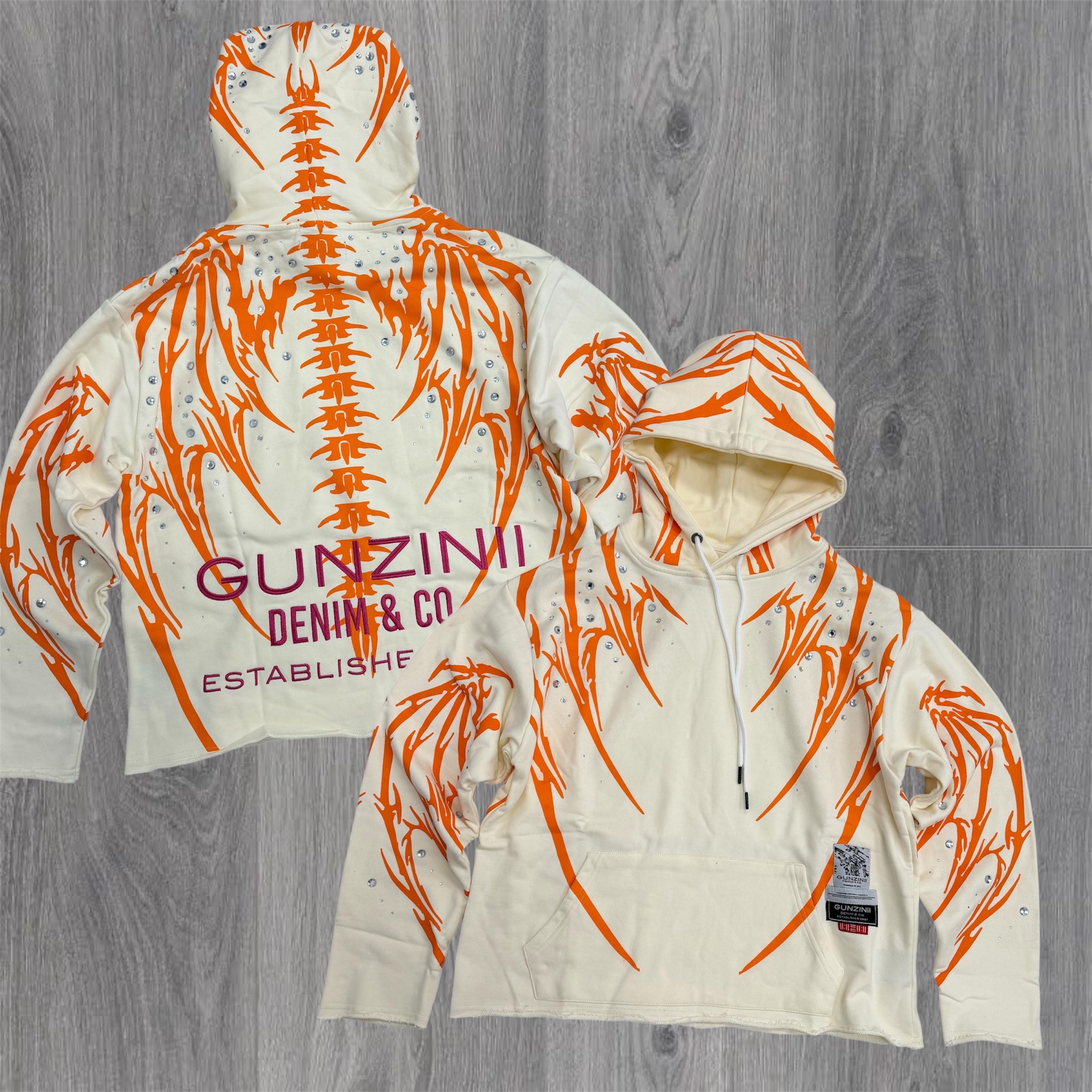 Gunzini - TRIBAL Rhinestone Hoodie - OFF WHITE - Gz901