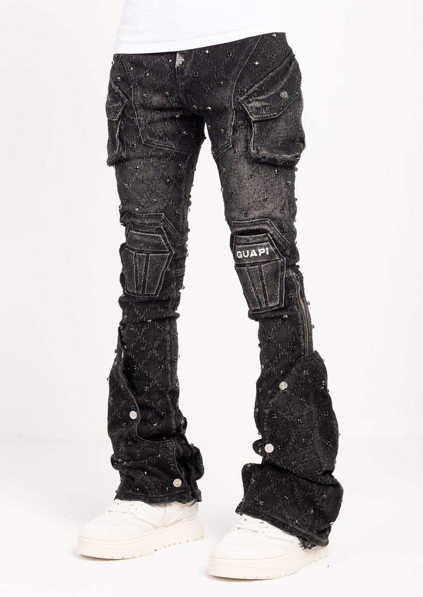 GUAPI - Stacked Obsidian Embellish Denim - Black Coffin