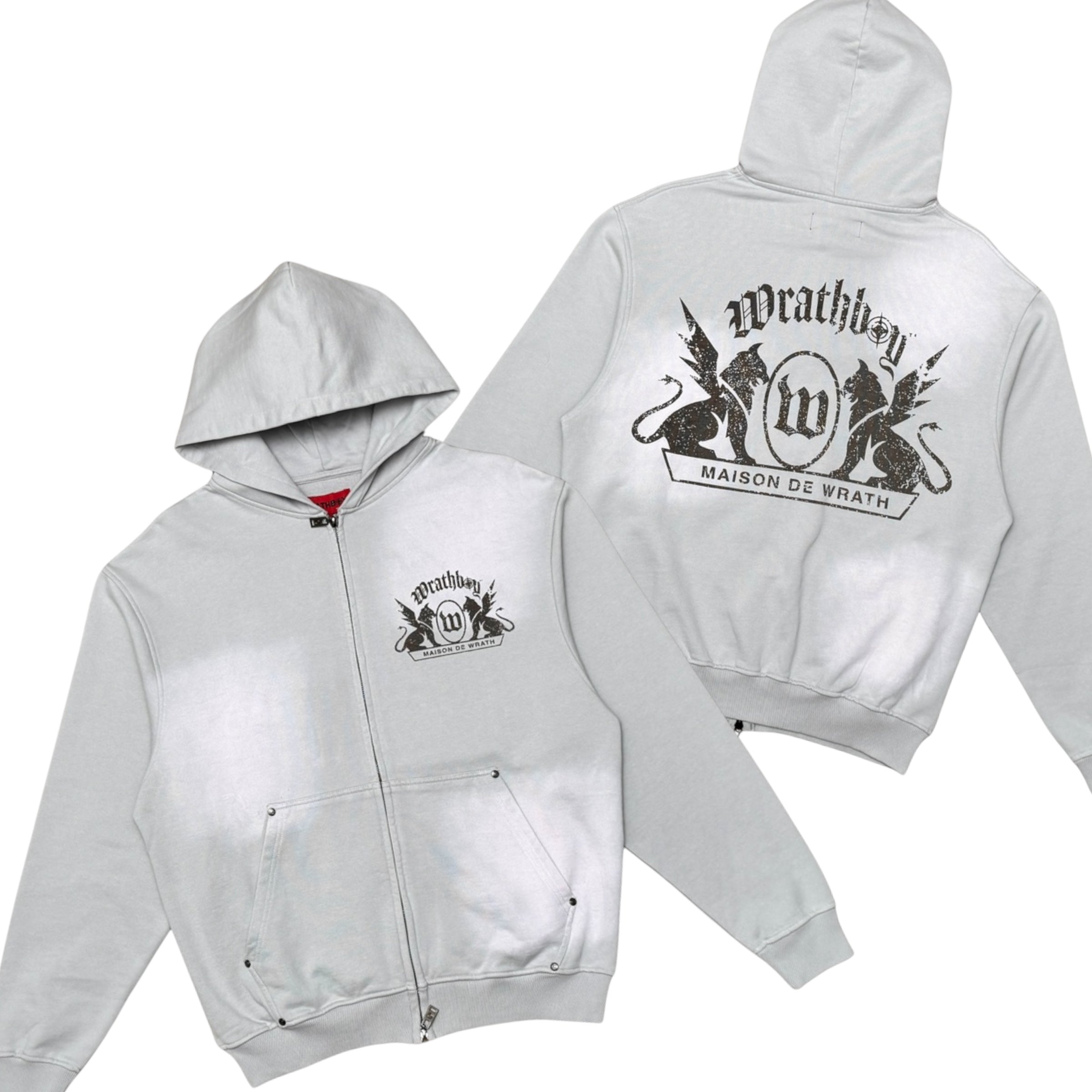 WRATHBOY - Maison Fade Zip Hoodie - Light Grey - 099