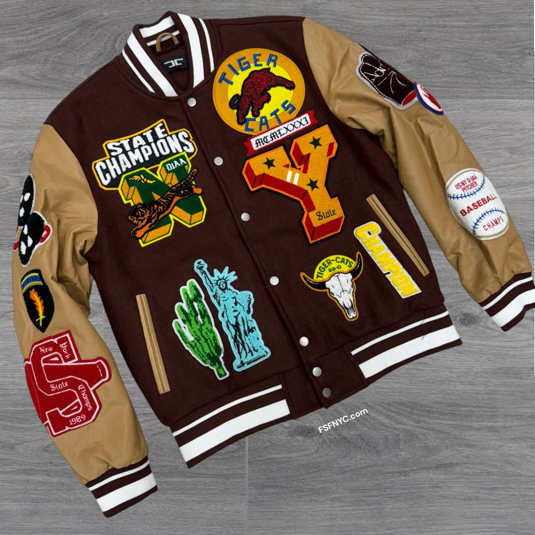 JC Champs Varsity Jacket Ruby Brown 91649