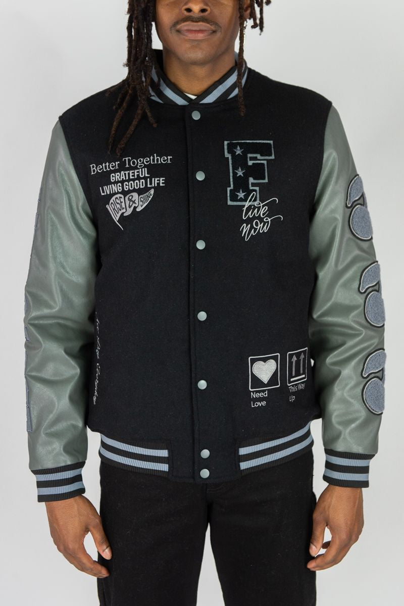 Live Melton Wool Varsity Jacket Black 514