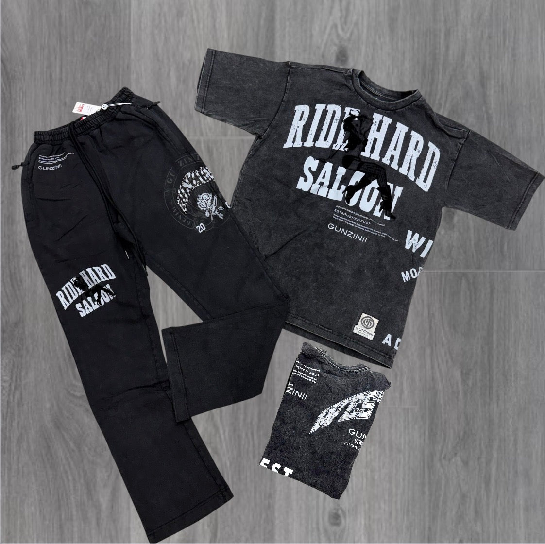 Gunzini - Stacked Pants-T-shirt Set - Black 727 726