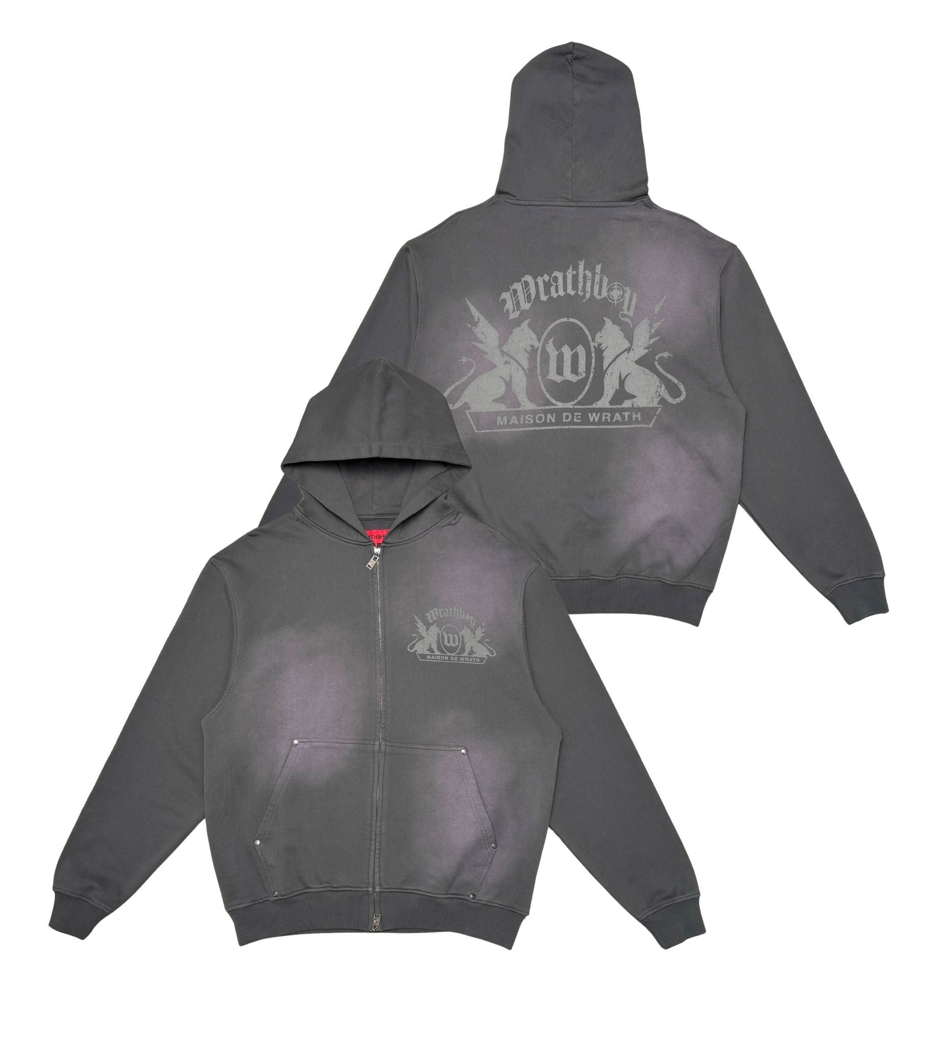 WrathBoy maison de warth sun faded vintage hoodie Dk grey