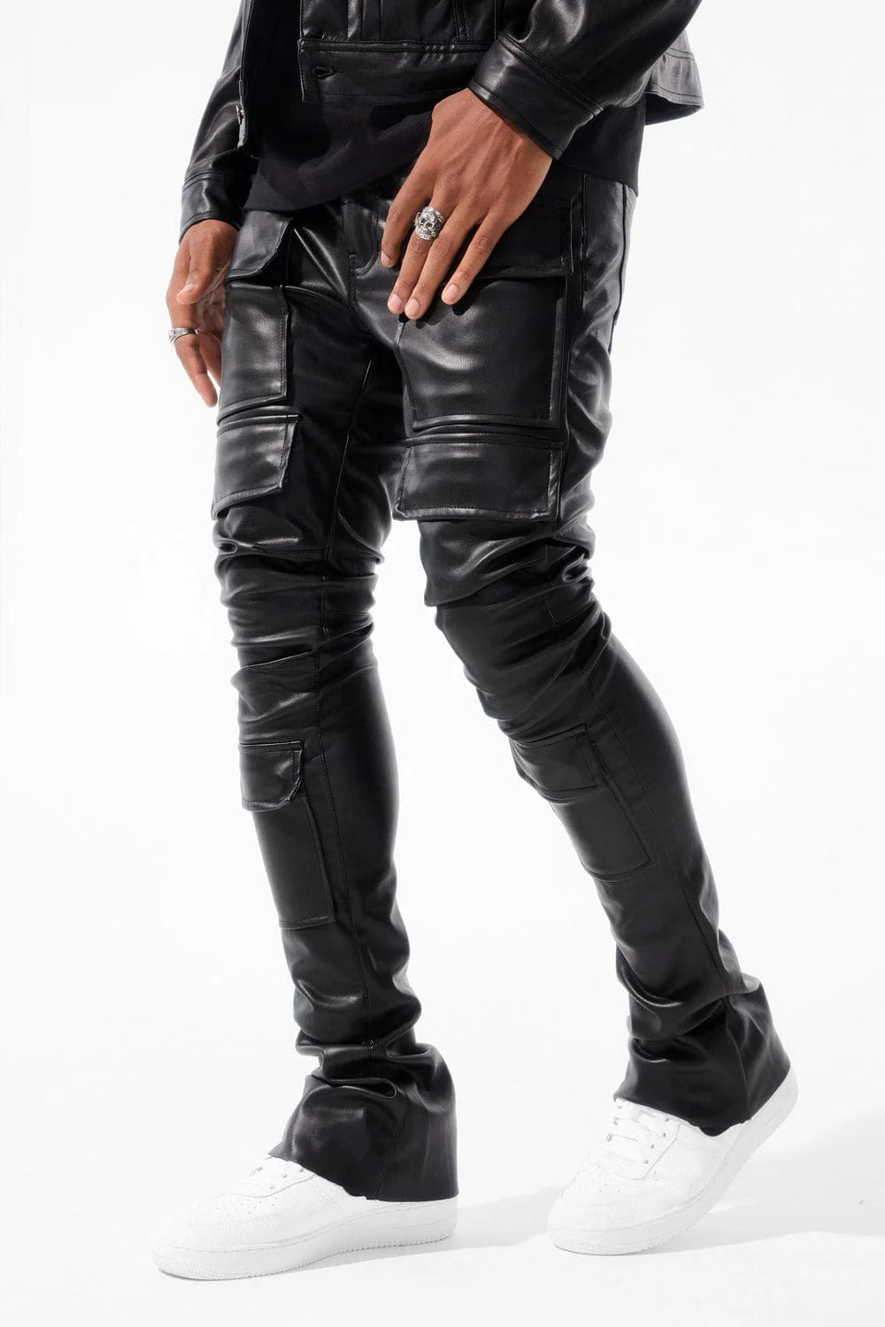 JC Stacked Utility pu leather pants Black JRF1218 1218