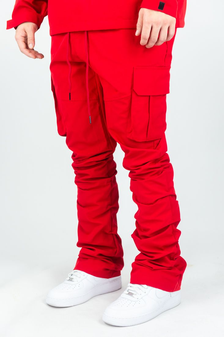 Rebel Stacked Nylon Cargo Pants Red 422 522