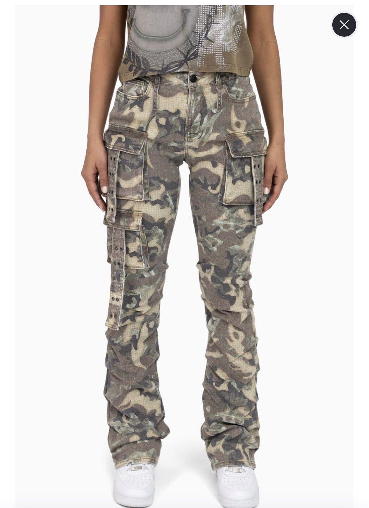 The Red - Flare Cargo Denim Pants- Inferno Camo F309