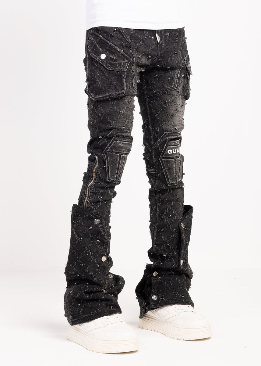 GUAPI - Stacked Obsidian Embellish Denim - Black Coffin