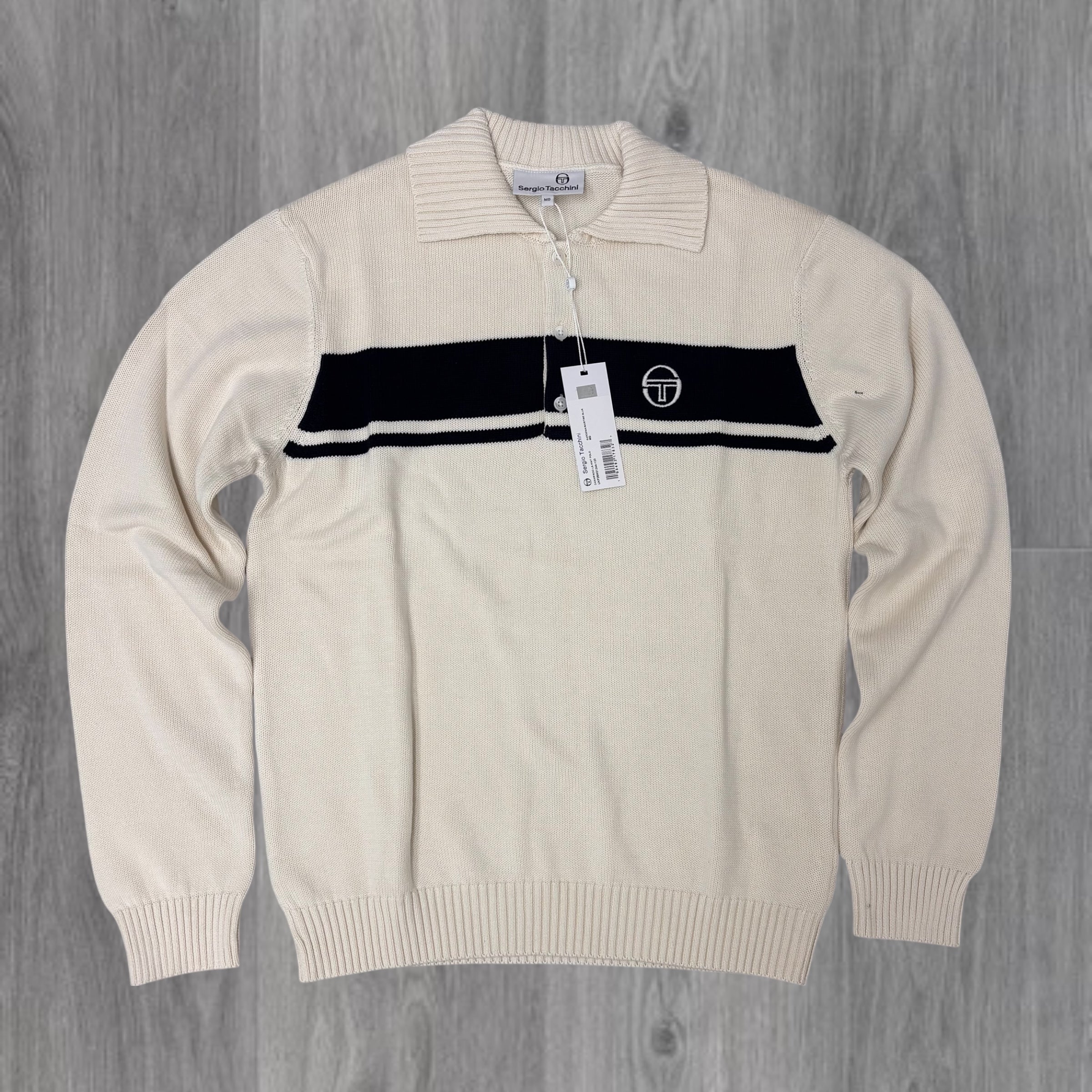 Sergio Tacchini - Damarindo LS Knit Polo-  Gardenia/Maritime Blue
