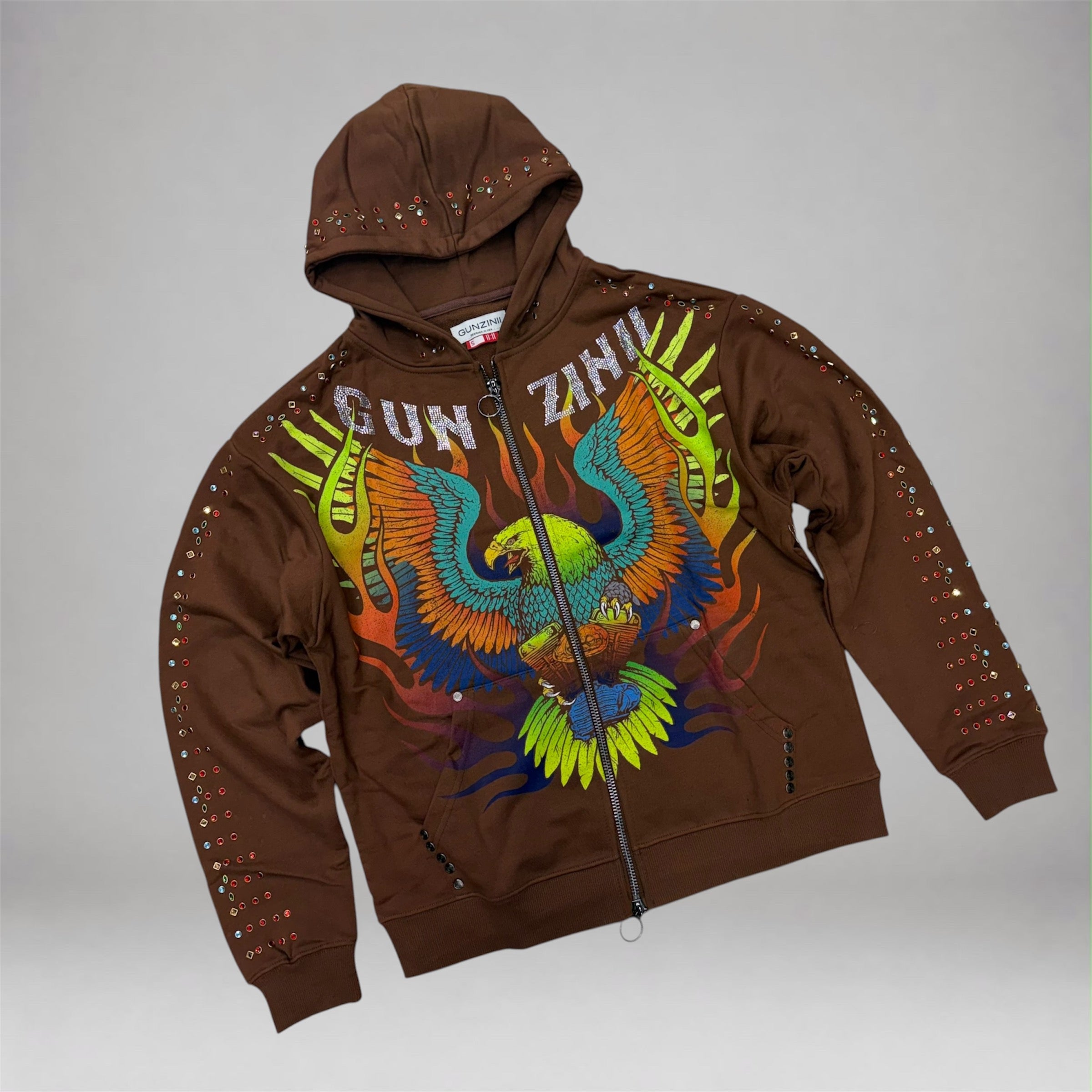 Gunzini - Eagle Crystal Zip up hoodie - Brown 556