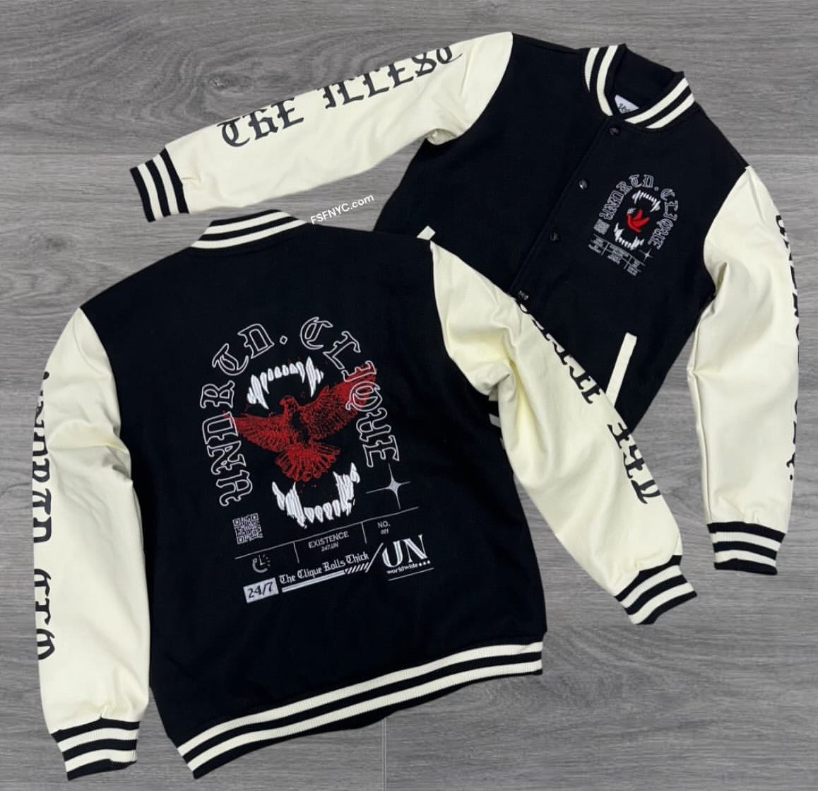 UNDRTD - Varsity Jacket - Black off white - 4910 (Runs Small, Go up 1 Size)