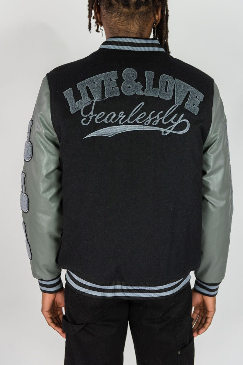 Live Melton Wool Varsity Jacket Black 514