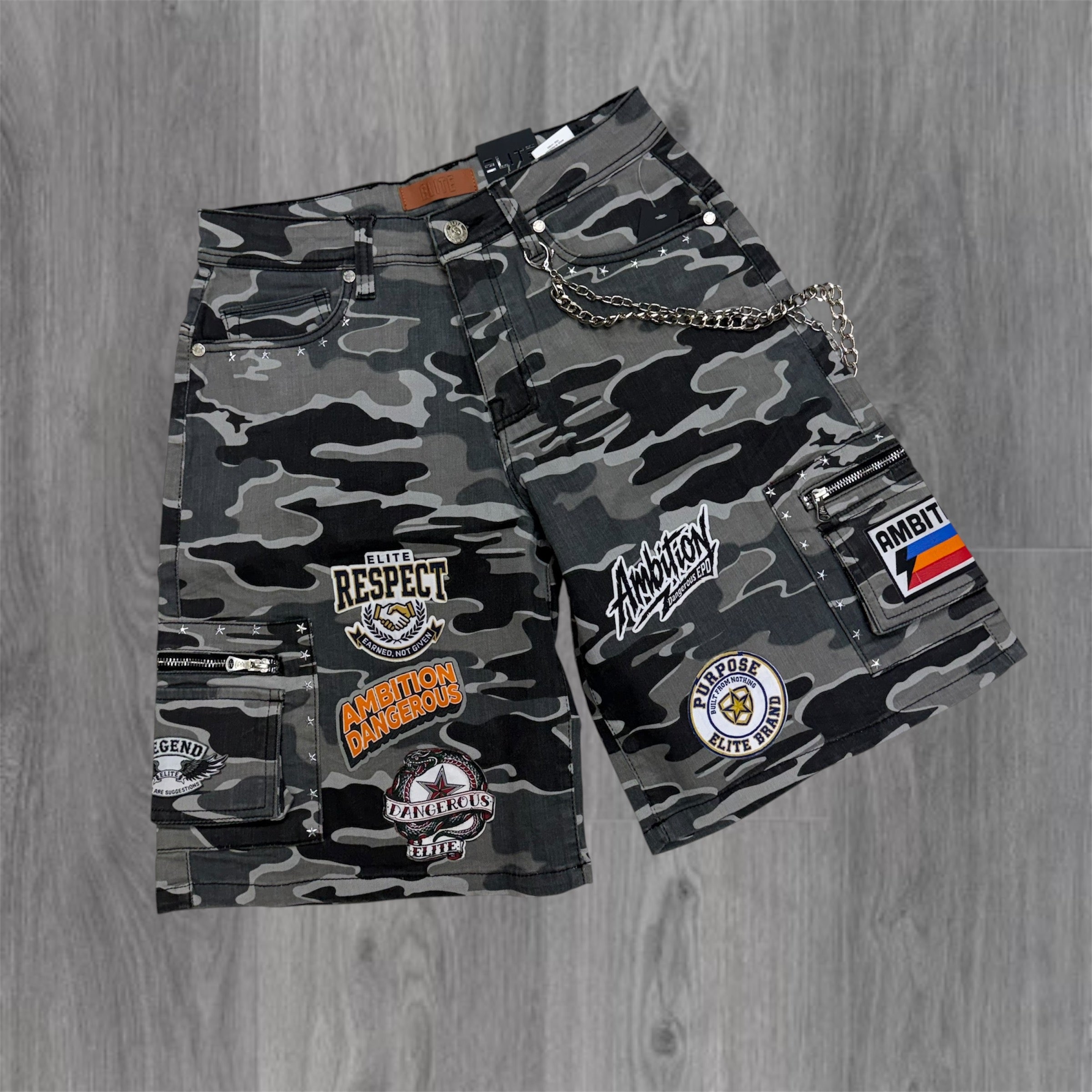 Elite - Patch Work Denim Shorts - Night Camo 19488