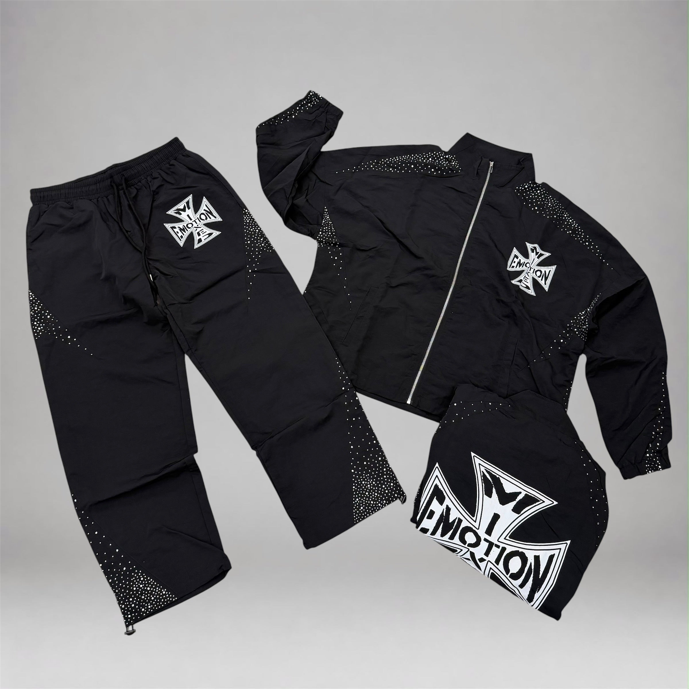 Mixed Emotions- Windbreaker Rhinestone Set - Black