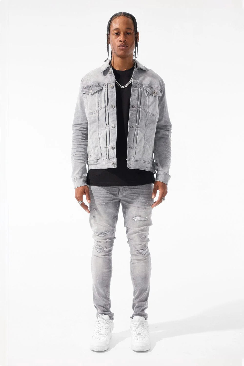 JC  shred Denim Jacket  Cement Grey 1220 jj1220