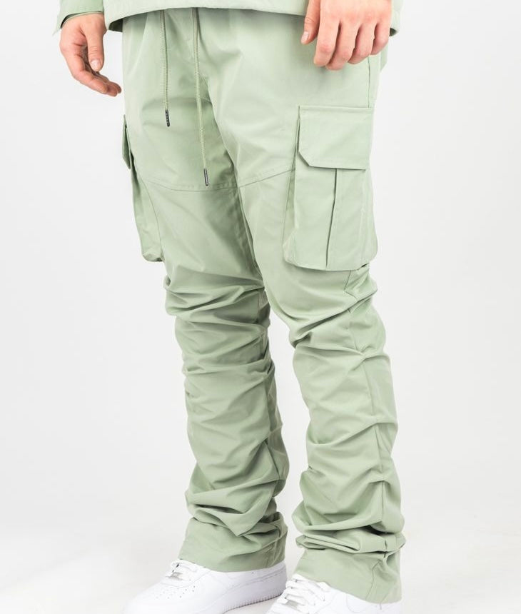 Rebel - Stacked Nylon Cargo Pants (Sage) 422