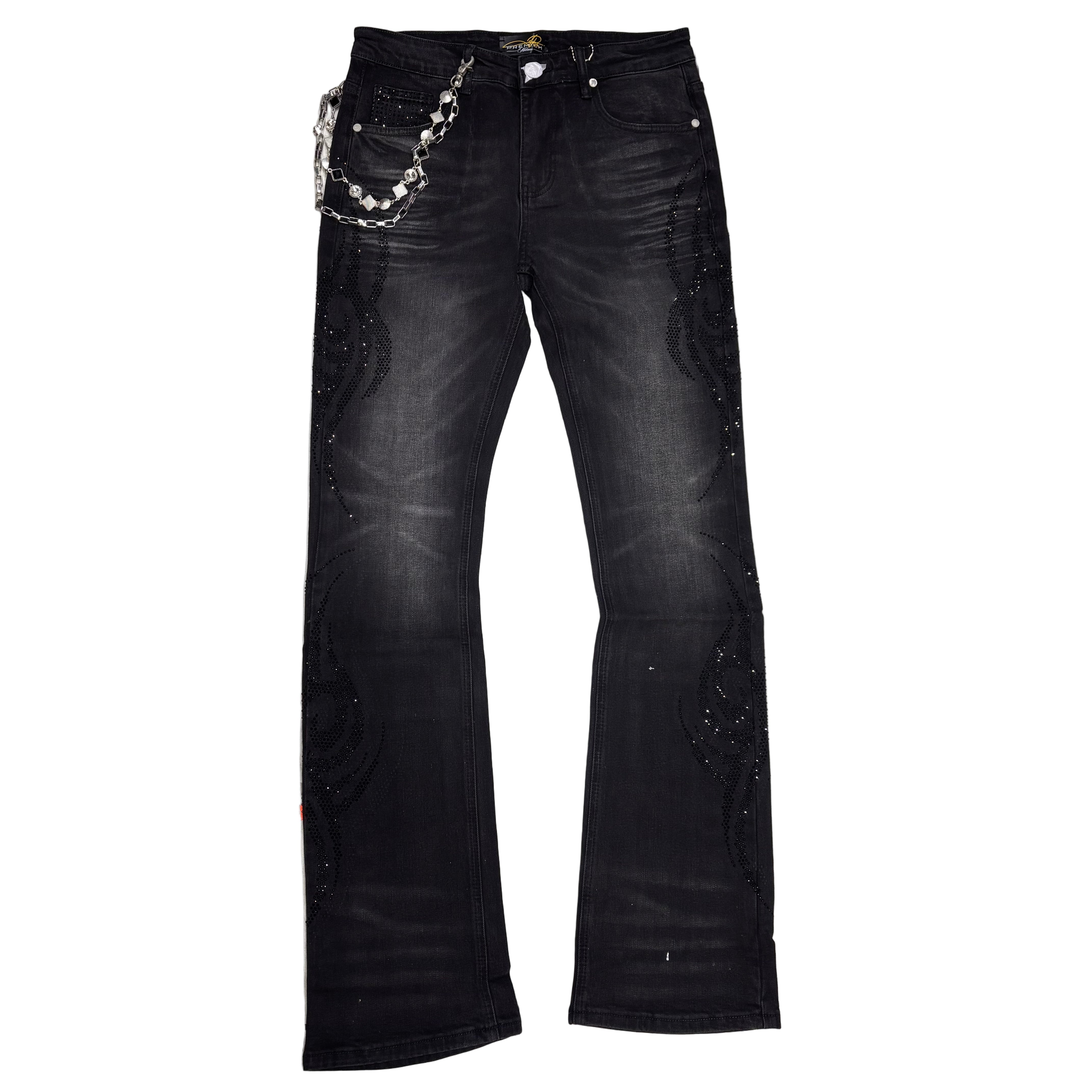 Milano - Stacked Rhinestone Denim - Black washed- 25100