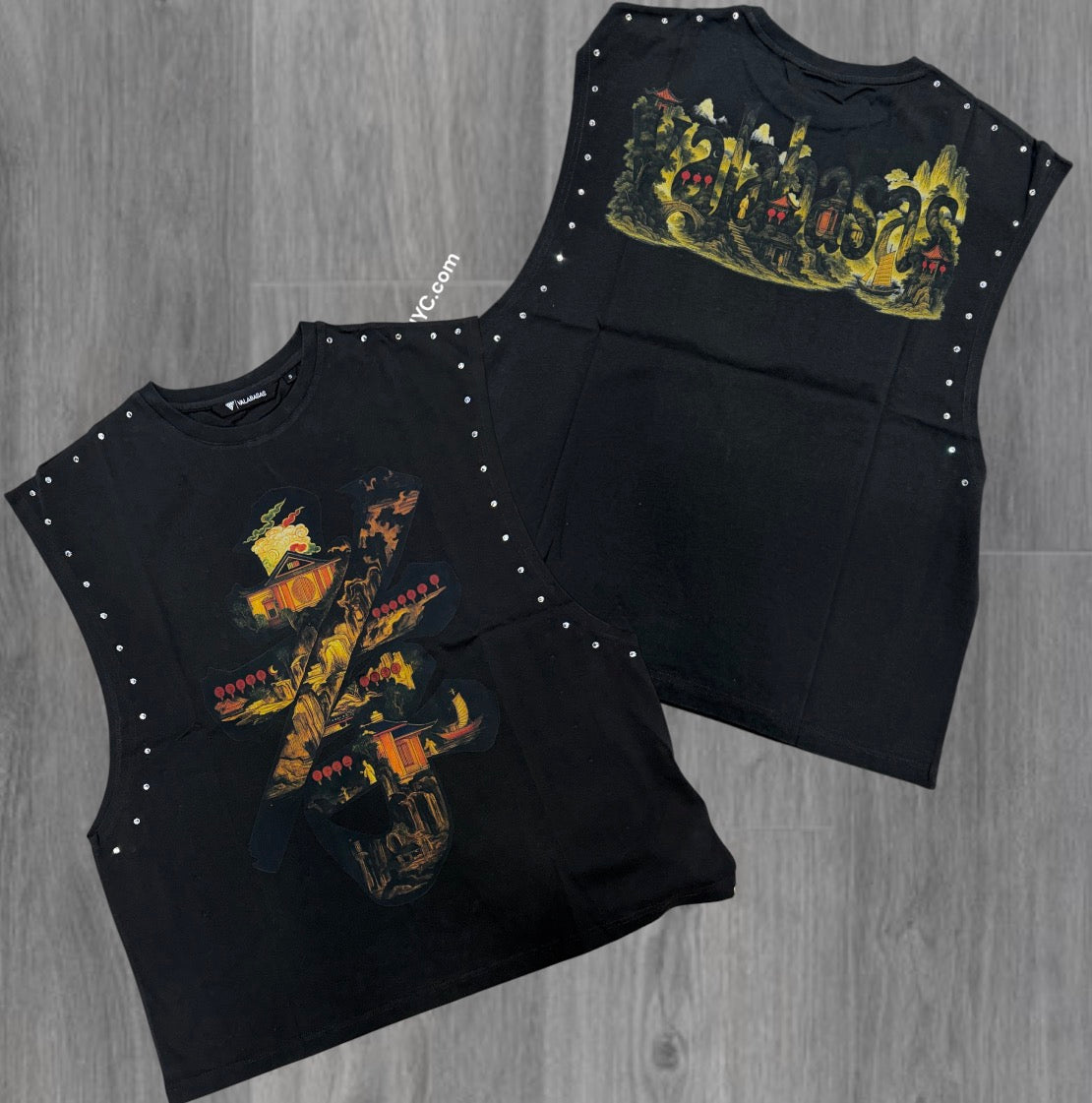 Valabasas - Sleeveless Crystal Tee - washed Black - 1004