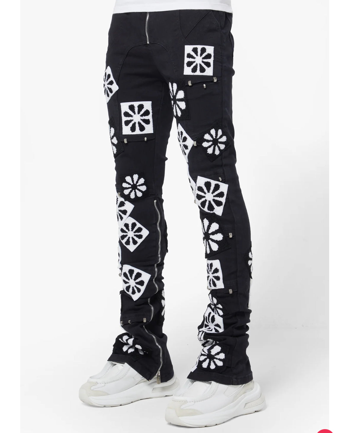 Guapi Stacked Black White Flowers Denim