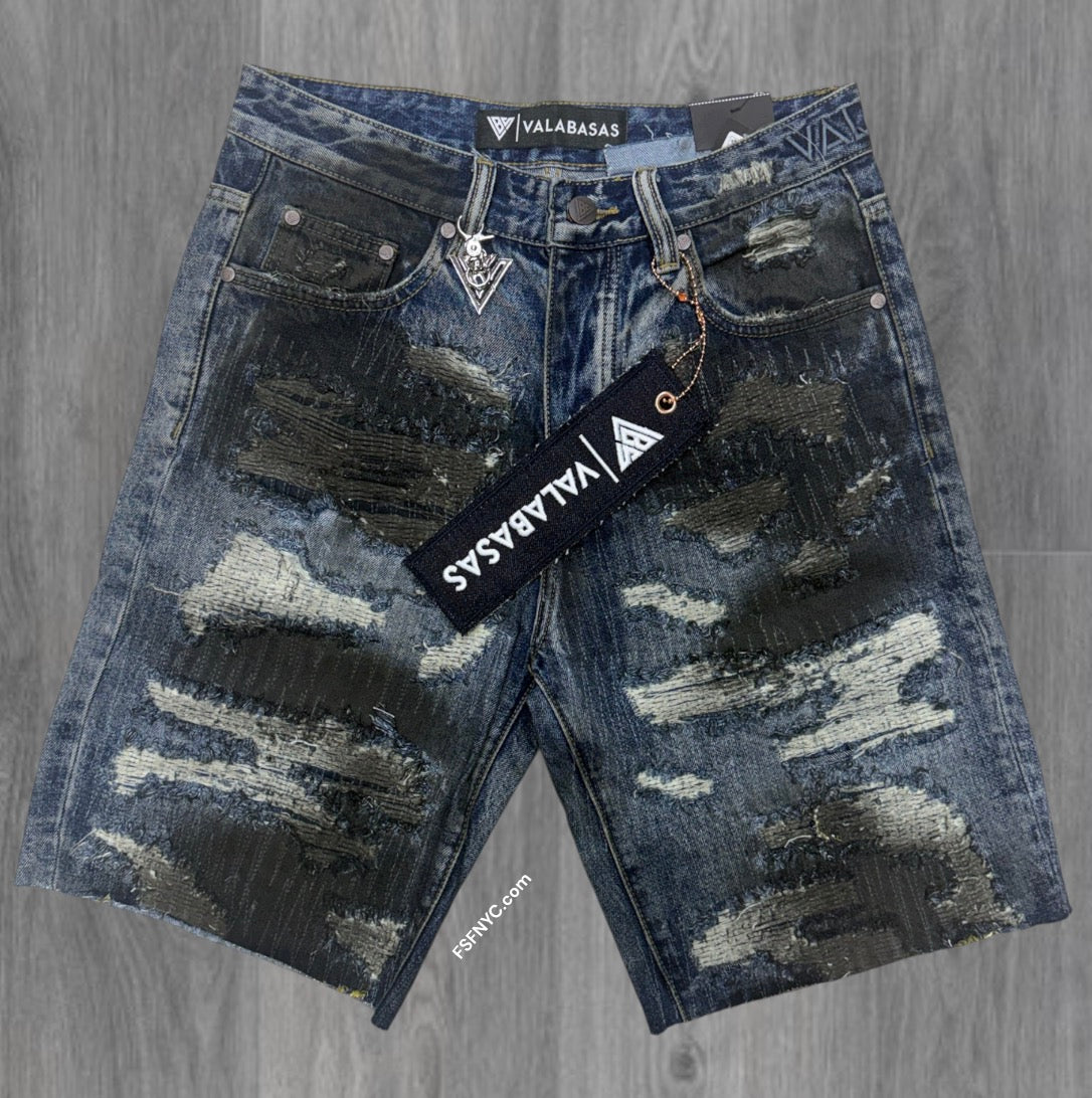 Valabasas - incise Denim Shorts - Dark Blue - 1009