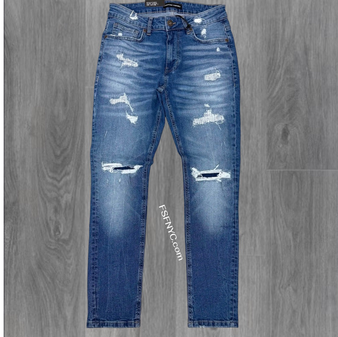 Threads - Slim Fit Distress Denim - Dark Blue  - 50131