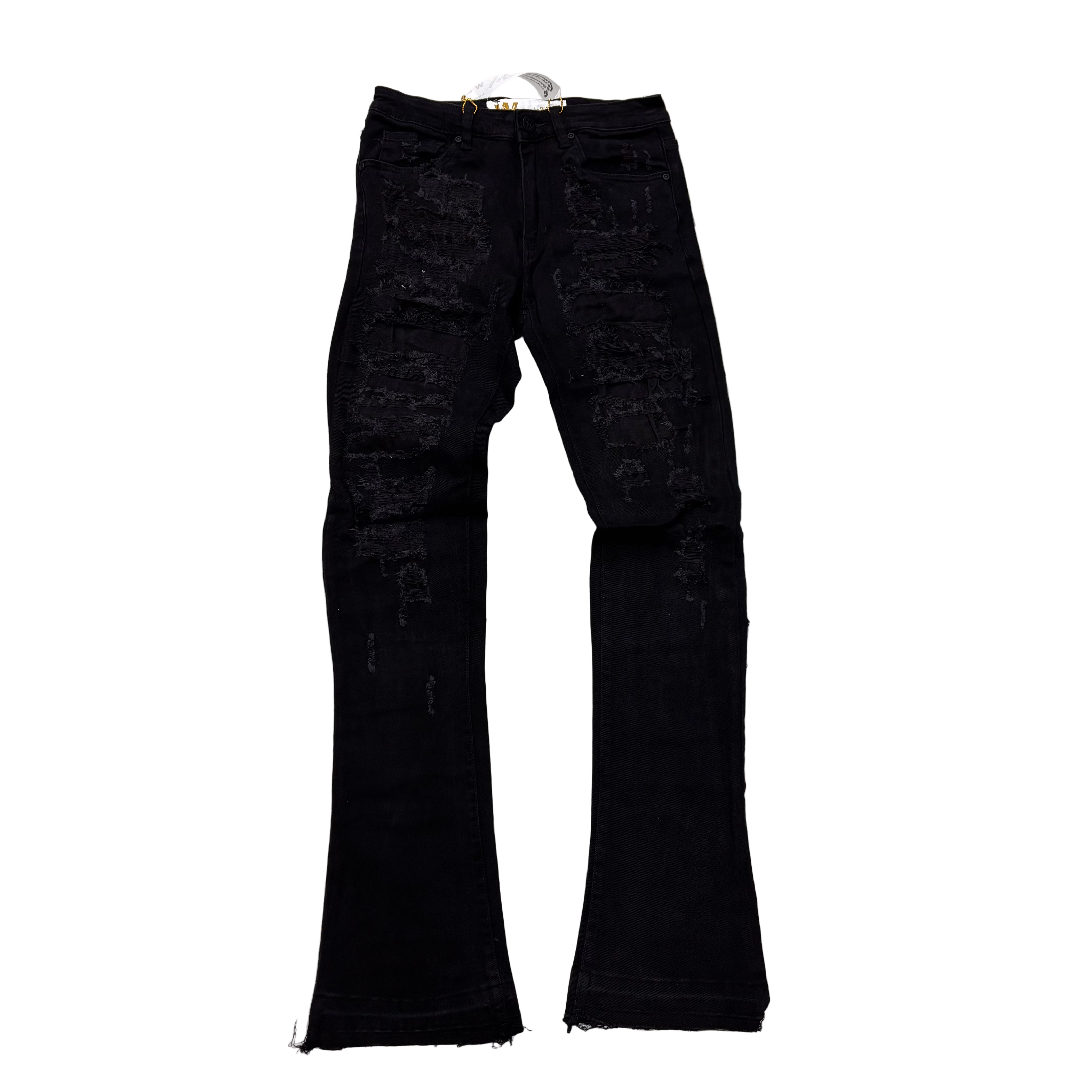 W - Stacked Distress Denim - Jet BLK - M8204D