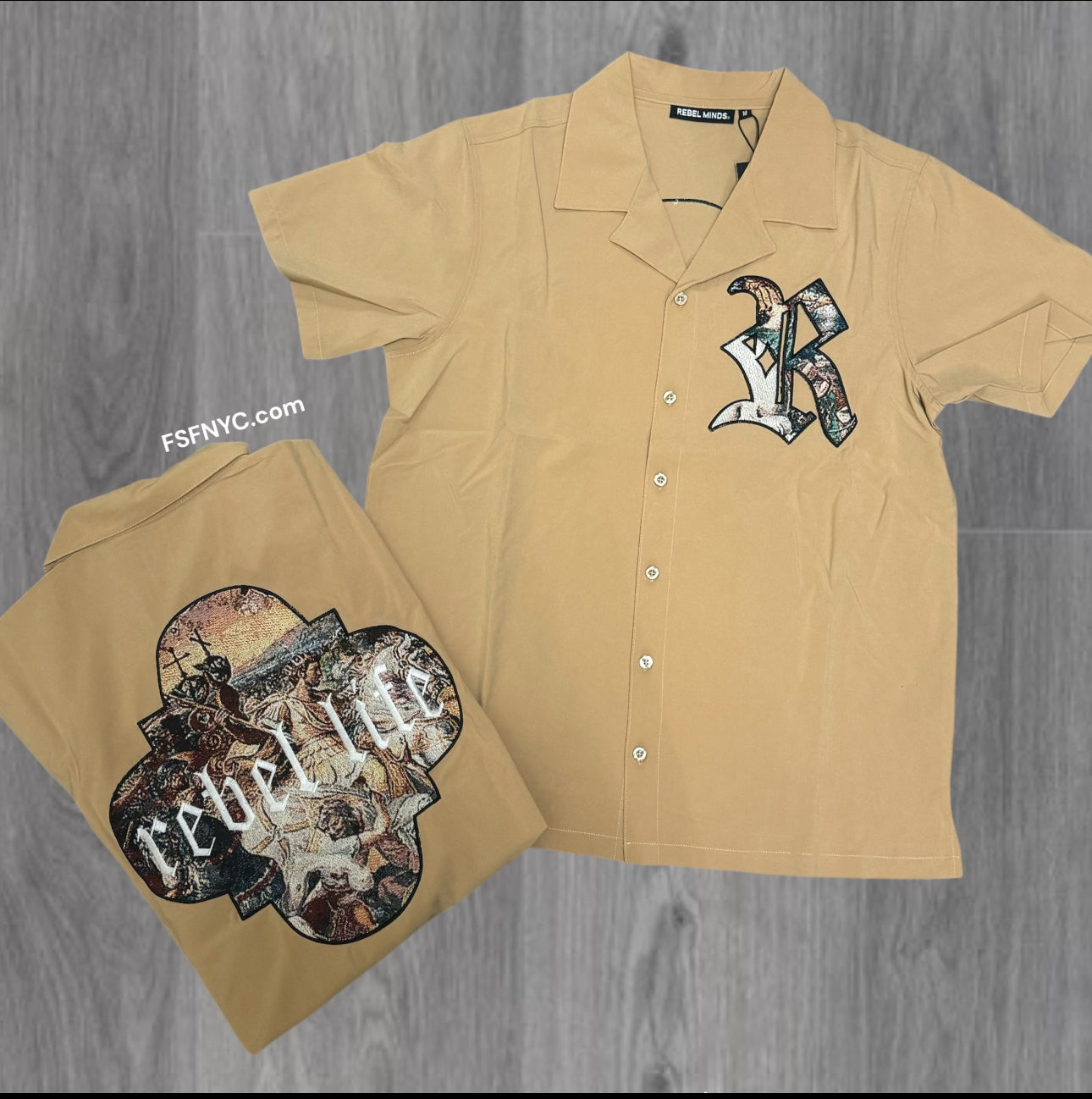 Rebel Button-Down Jaquard Shirt Beige 731