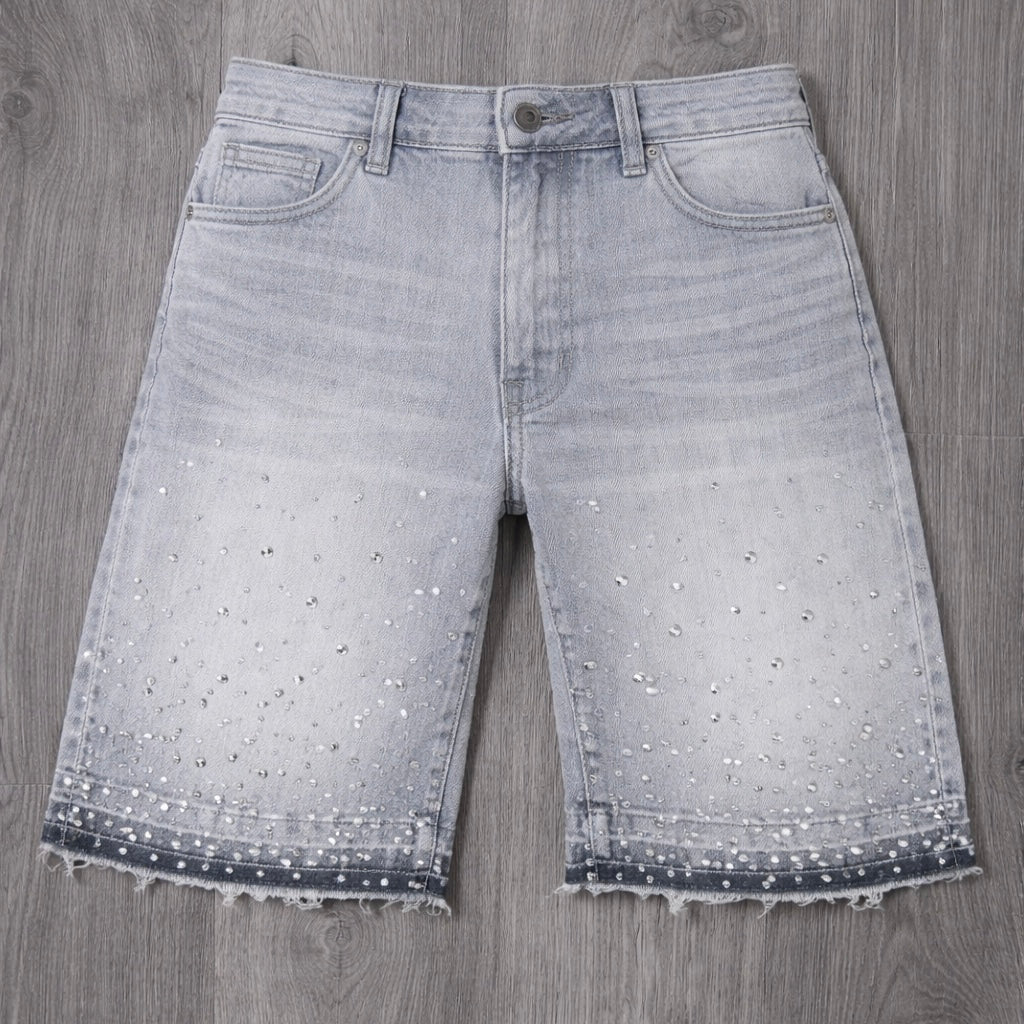 Rise  - Mixed Stud Denim Shorts - Heav.Grey - S496