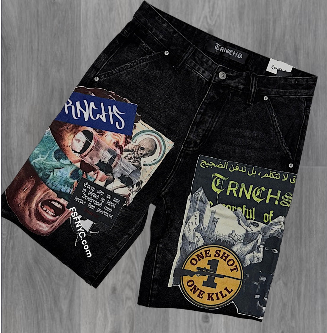 Trnchs - Collage Denim Shorts - Black Wash - 0001