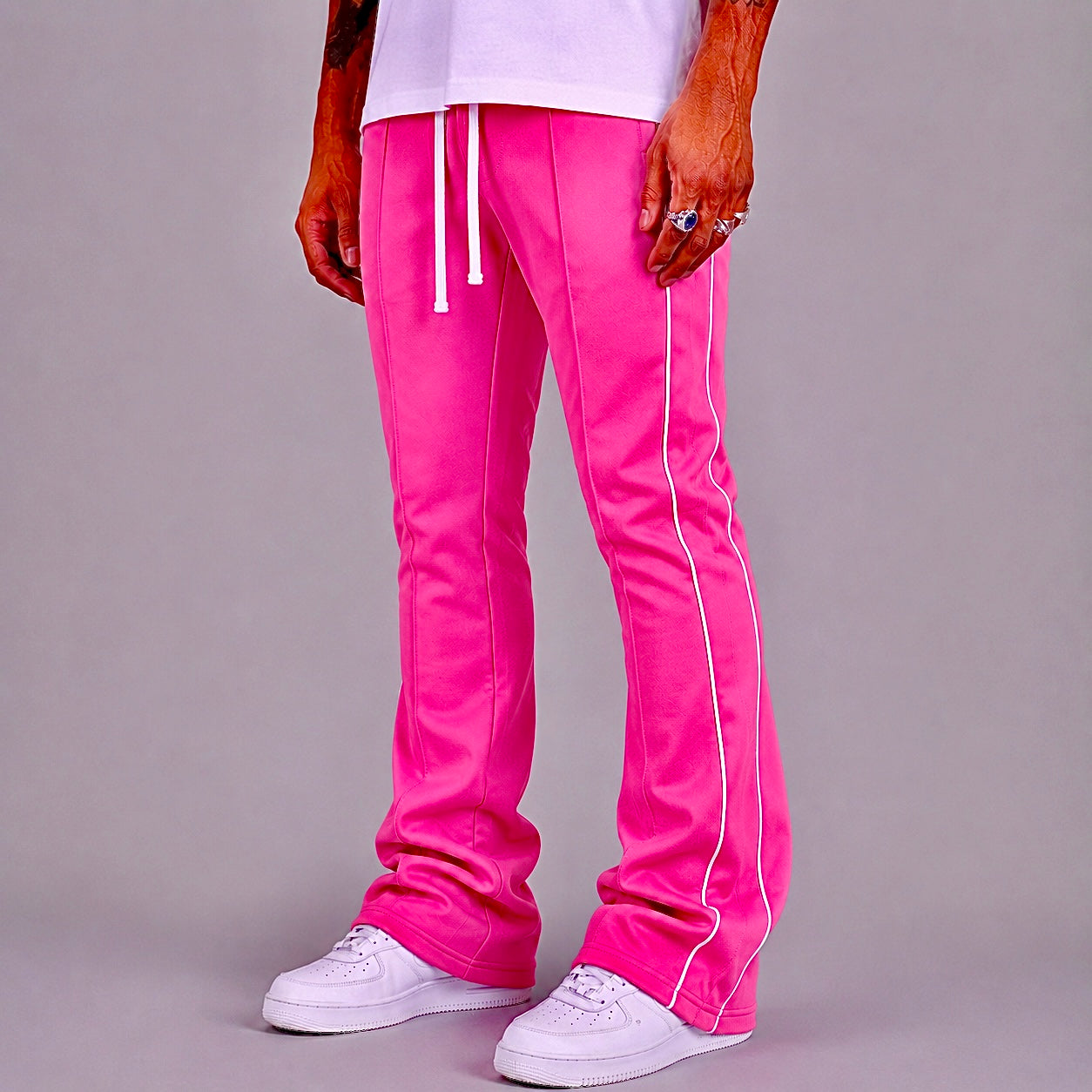 Rebel - Track Stacked Flare Pants  - Pink - 470