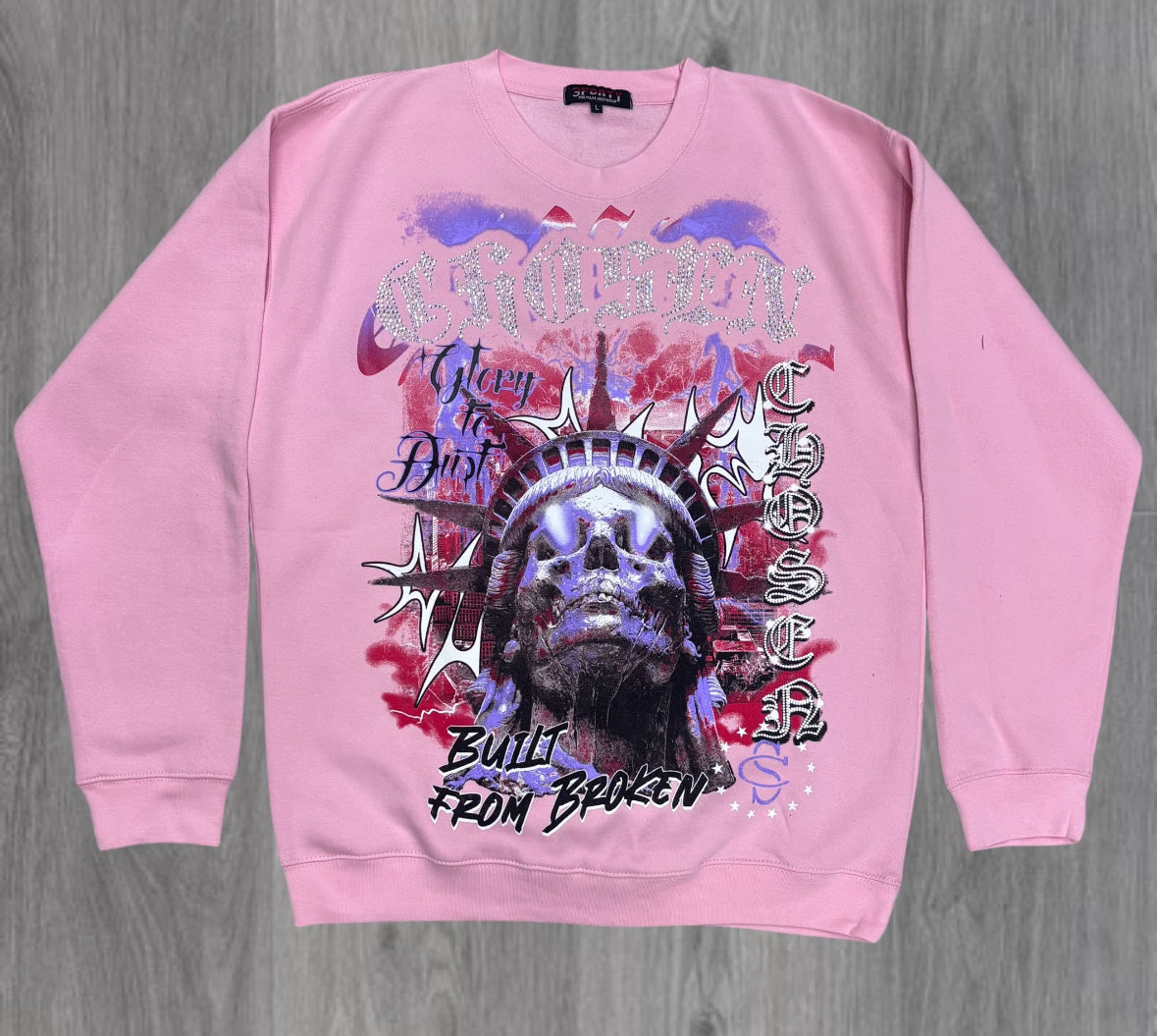 PC- Rhinestone Glory Crew Sweatshirt - Pink